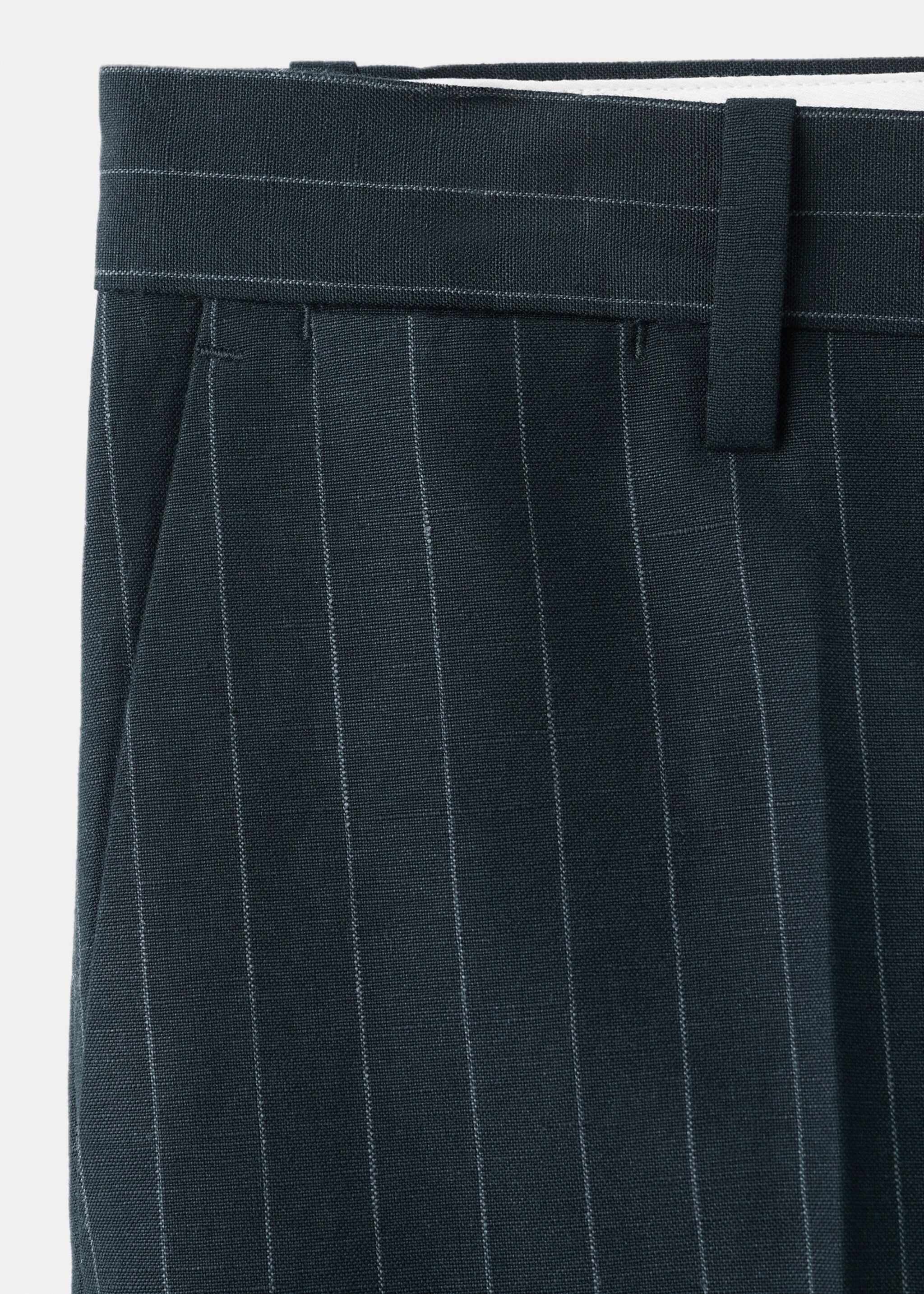 Regular fit linen blend pinstripe trousers - Details of the article 0, Navy. Ref: 27016712-00.