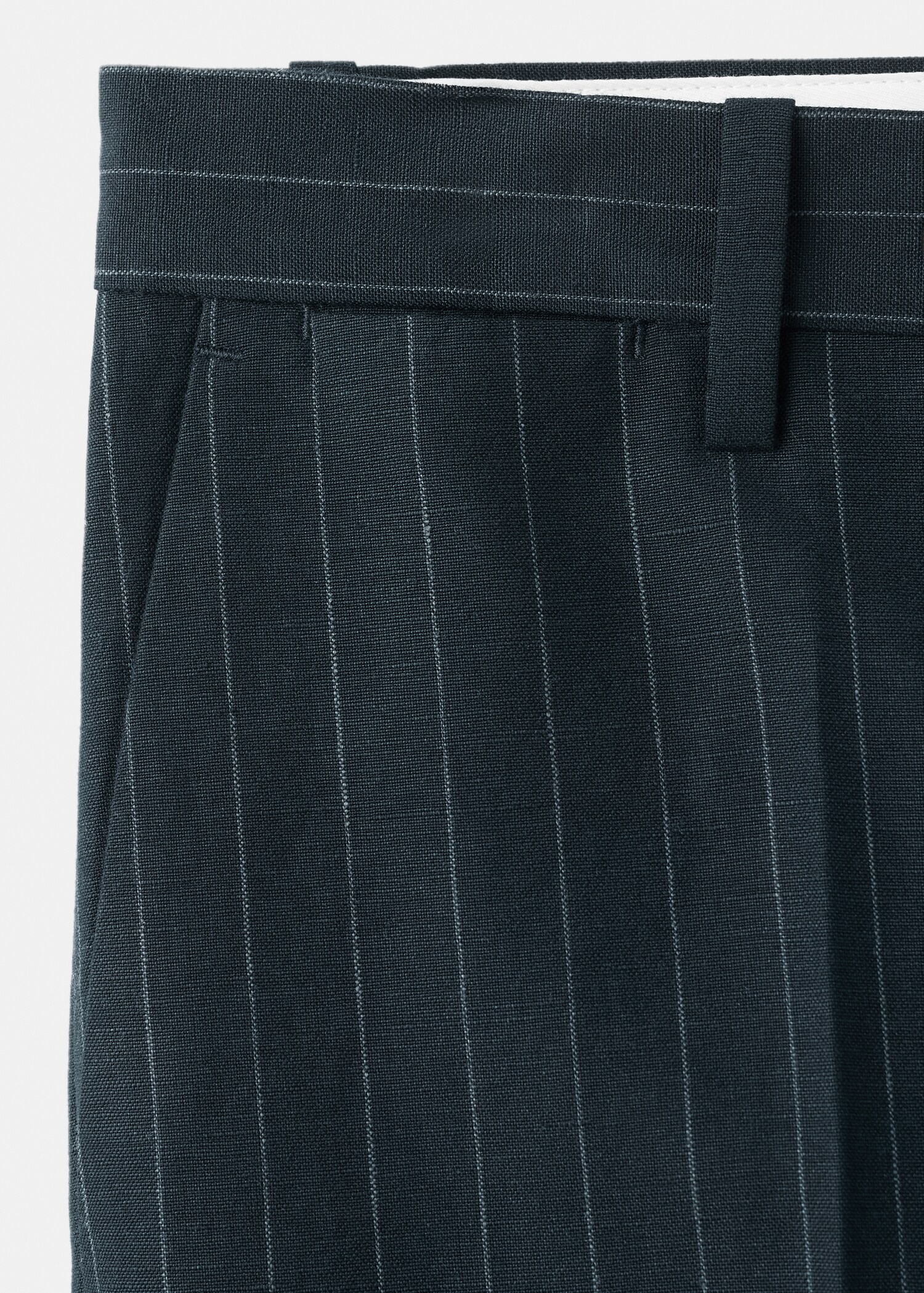 Regular fit linen blend pinstripe trousers - Details of the article 0
