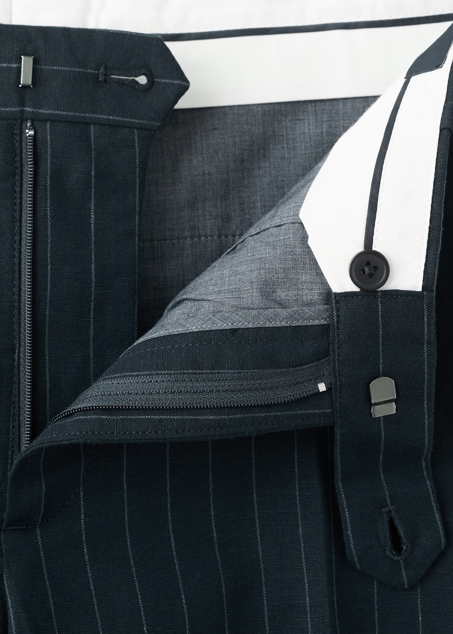 Regular fit linen blend pinstripe trousers - Details of the article 8