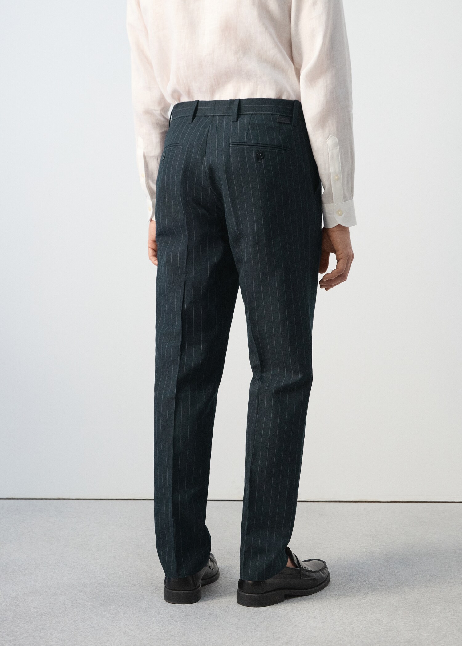 Regular fit linen blend pinstripe trousers - Reverse of the article