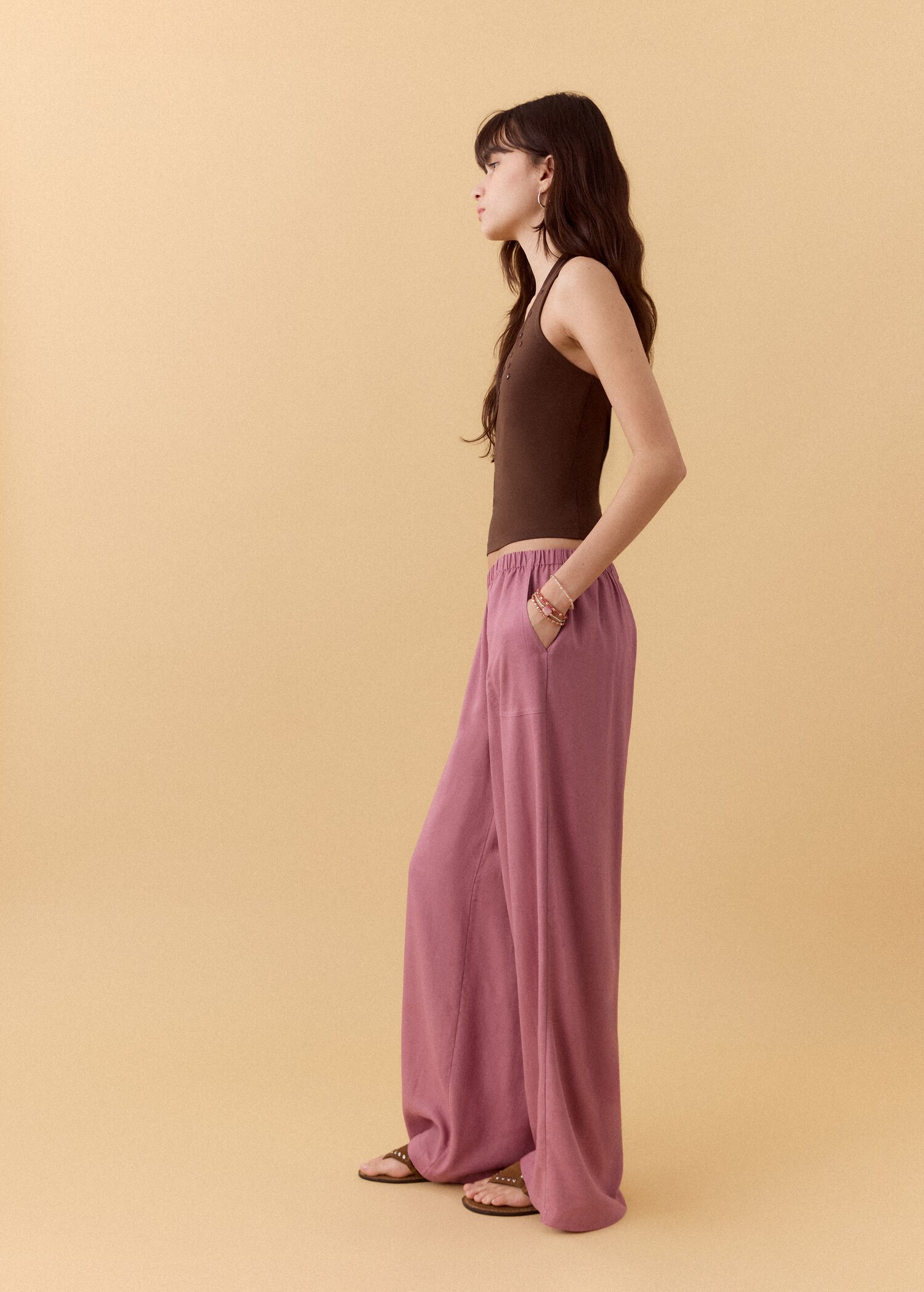 Straight linen-blend trousers - Medium plane