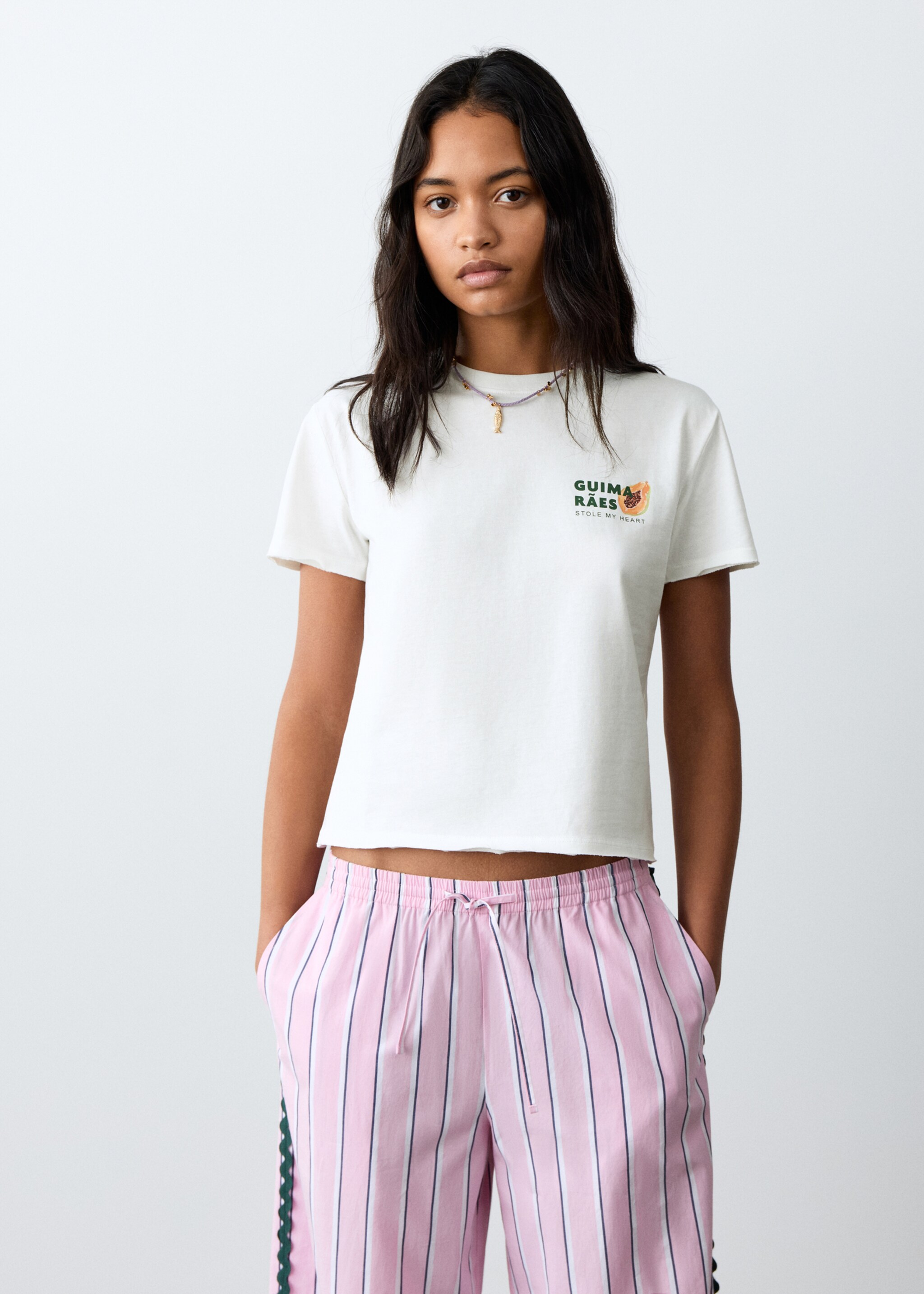 Camiseta algodón estampada - Plano medio, Blanco roto. Ref: 27016743-00.