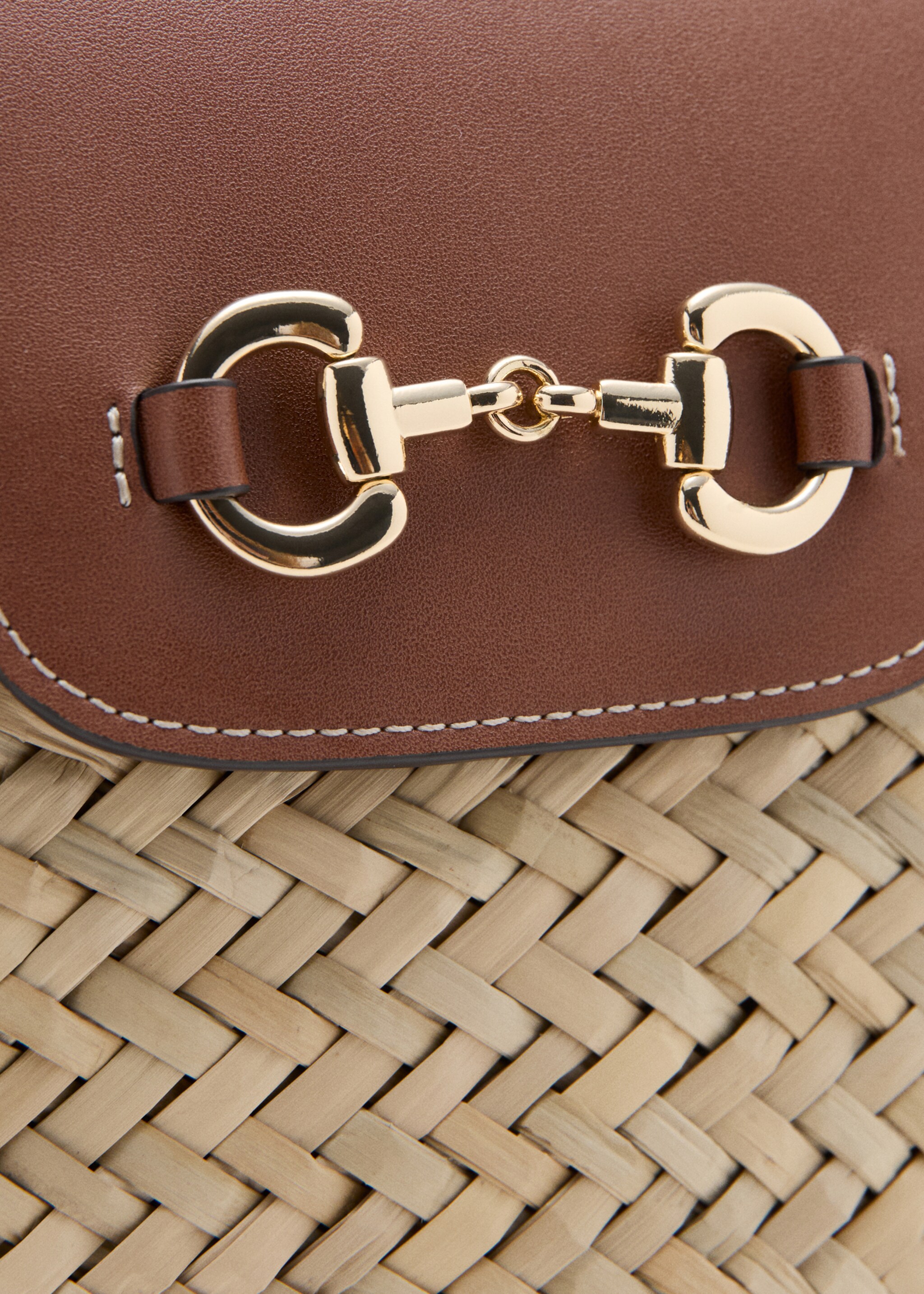 Large natural fiber basket - Details of the article 1, Leather. Ref: 27017139-00.