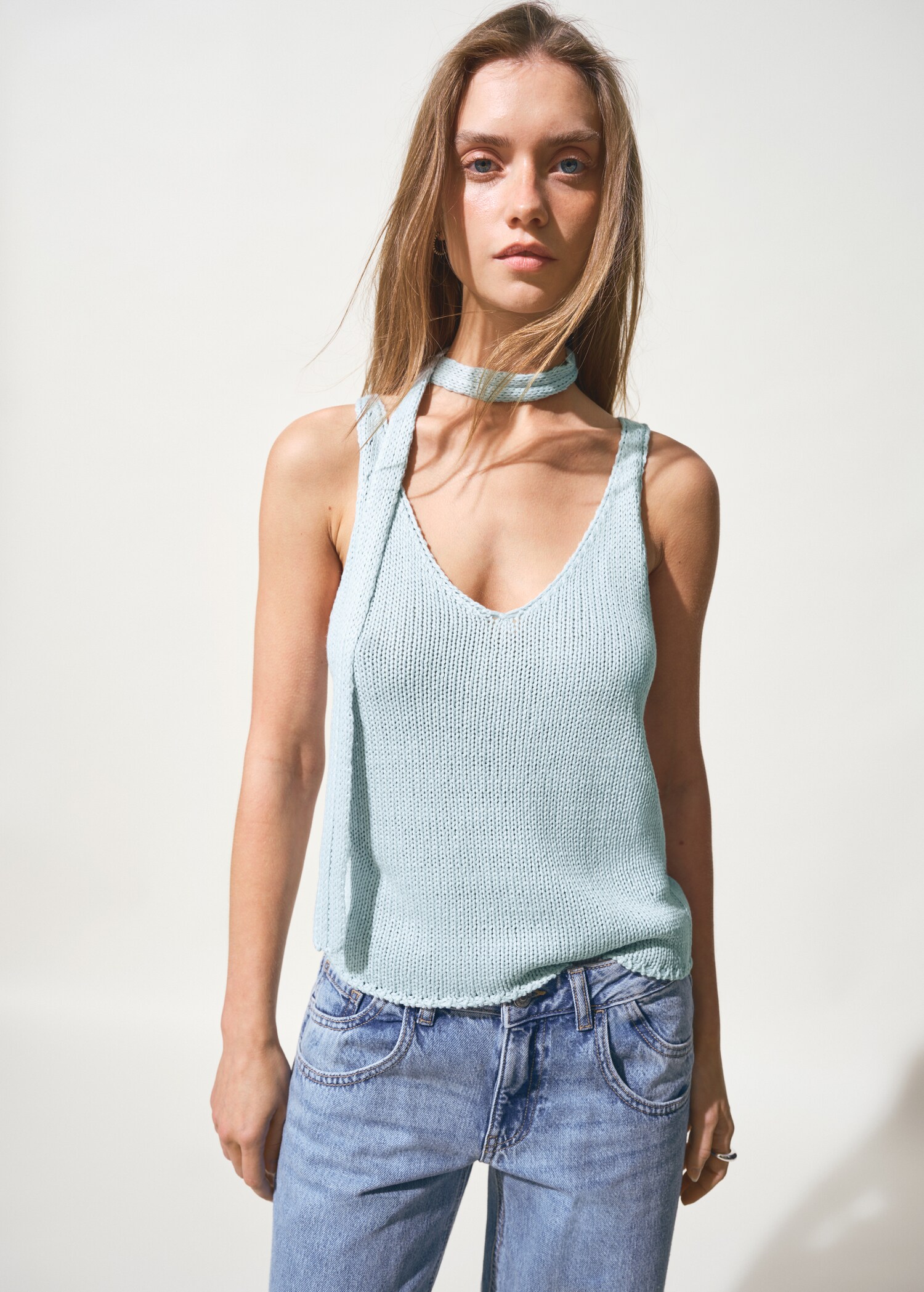 Knitted top with shawl detail - Medium plane