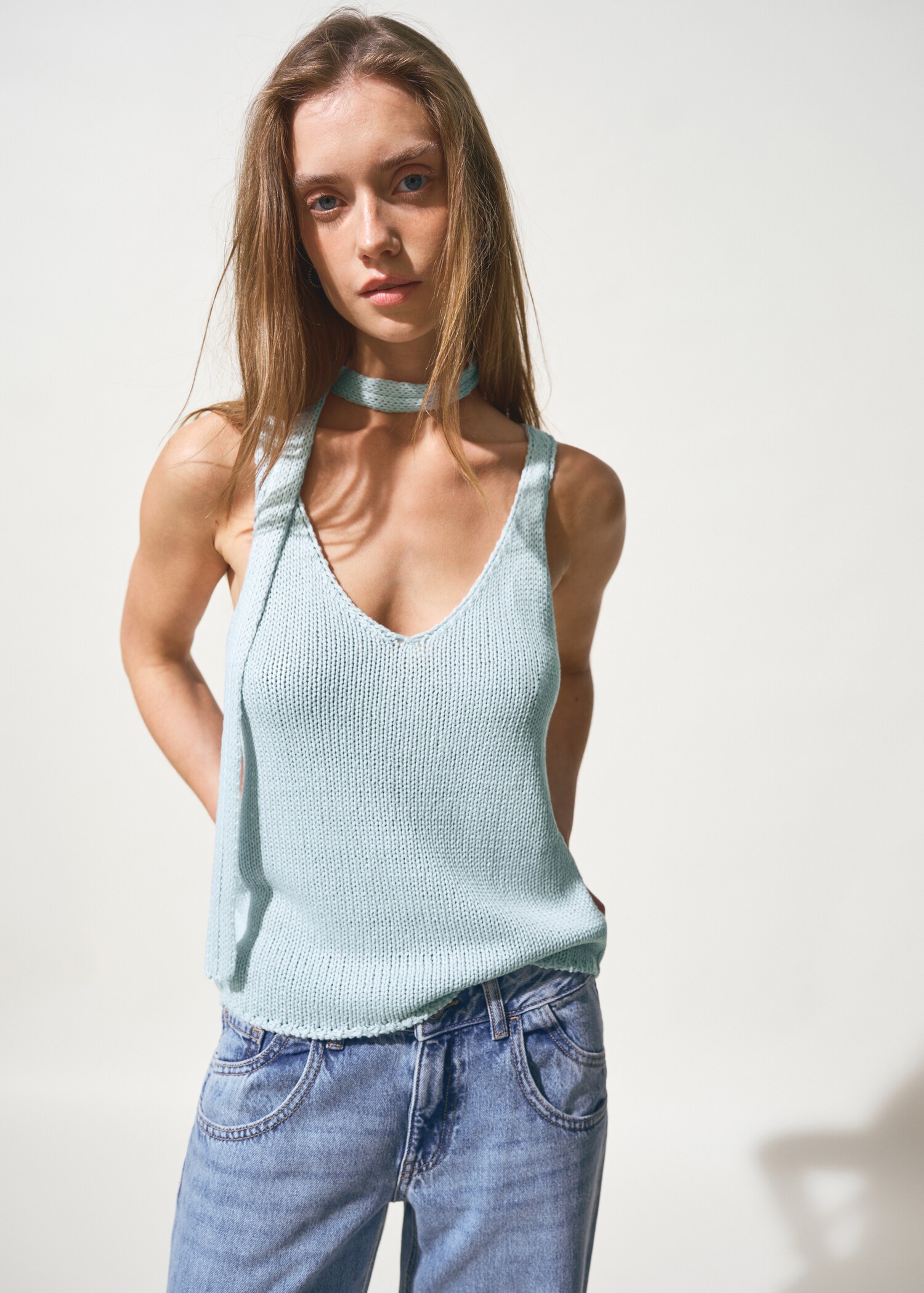 Knitted top with shawl detail - Details of the article 1