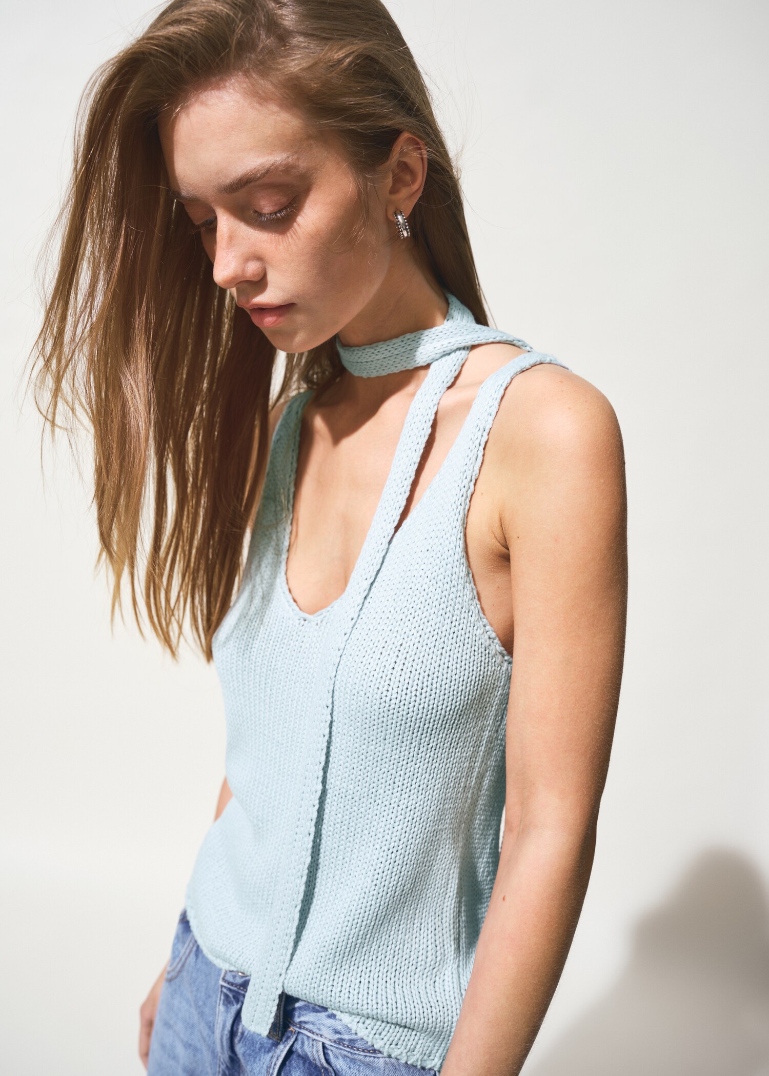 Knitted top with shawl detail - Details of the article 2