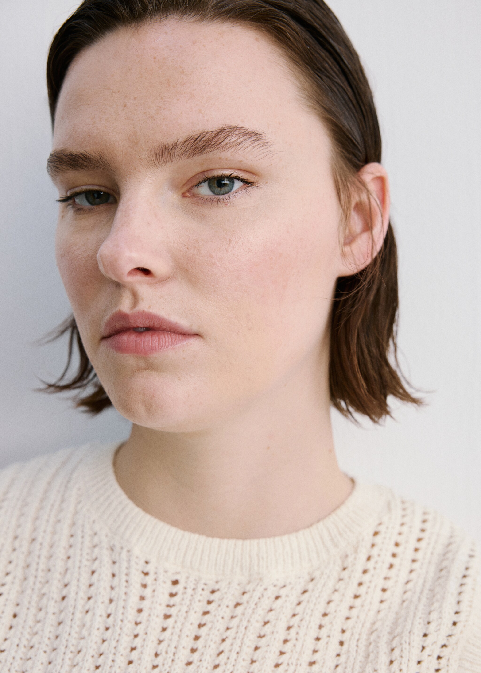 Openwork knit top - Details of the article 4, Ecru. Ref: 27017141-00.