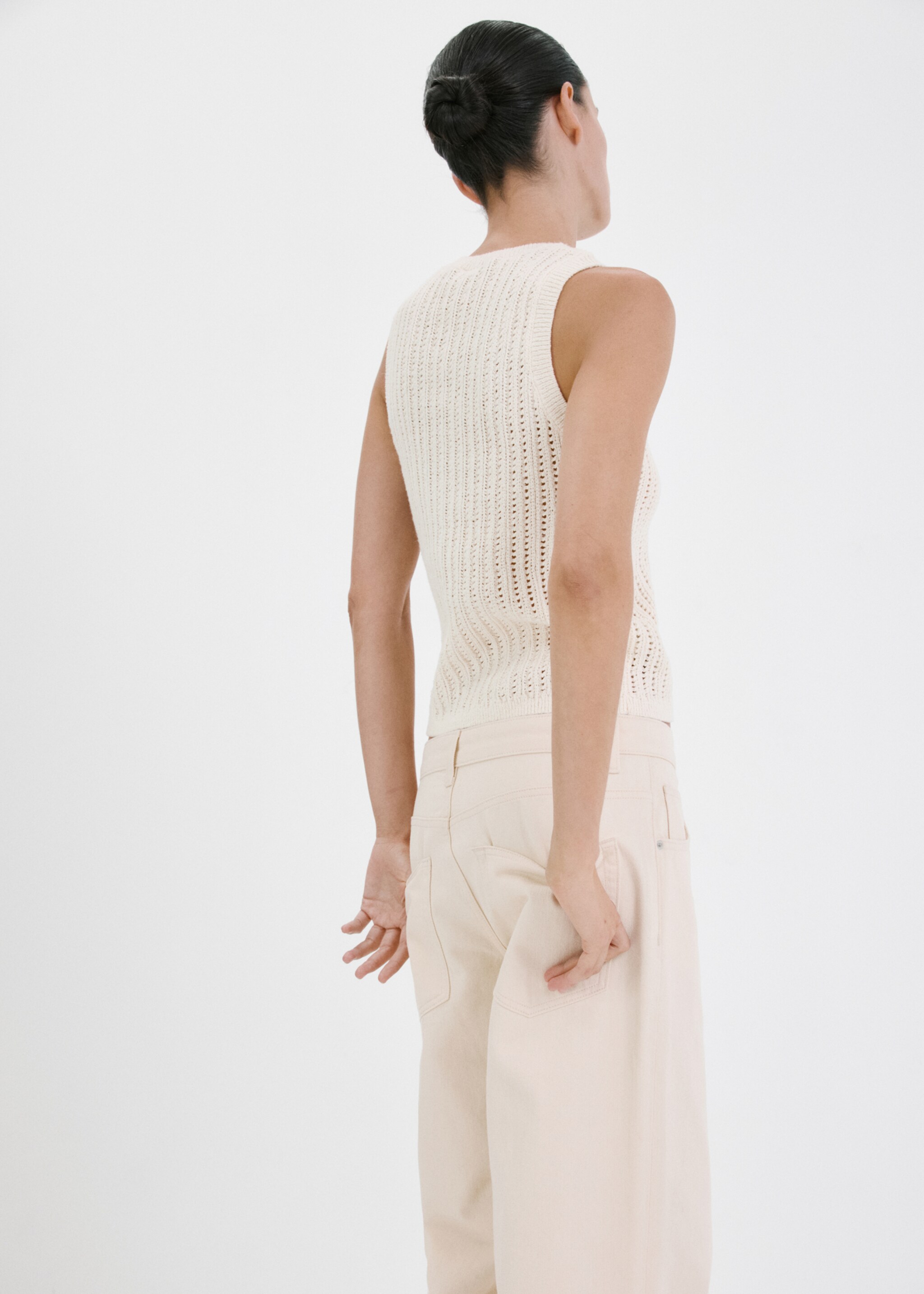 Openwork knit top - Reverse of the article, Ecru. Ref: 27017141-00.