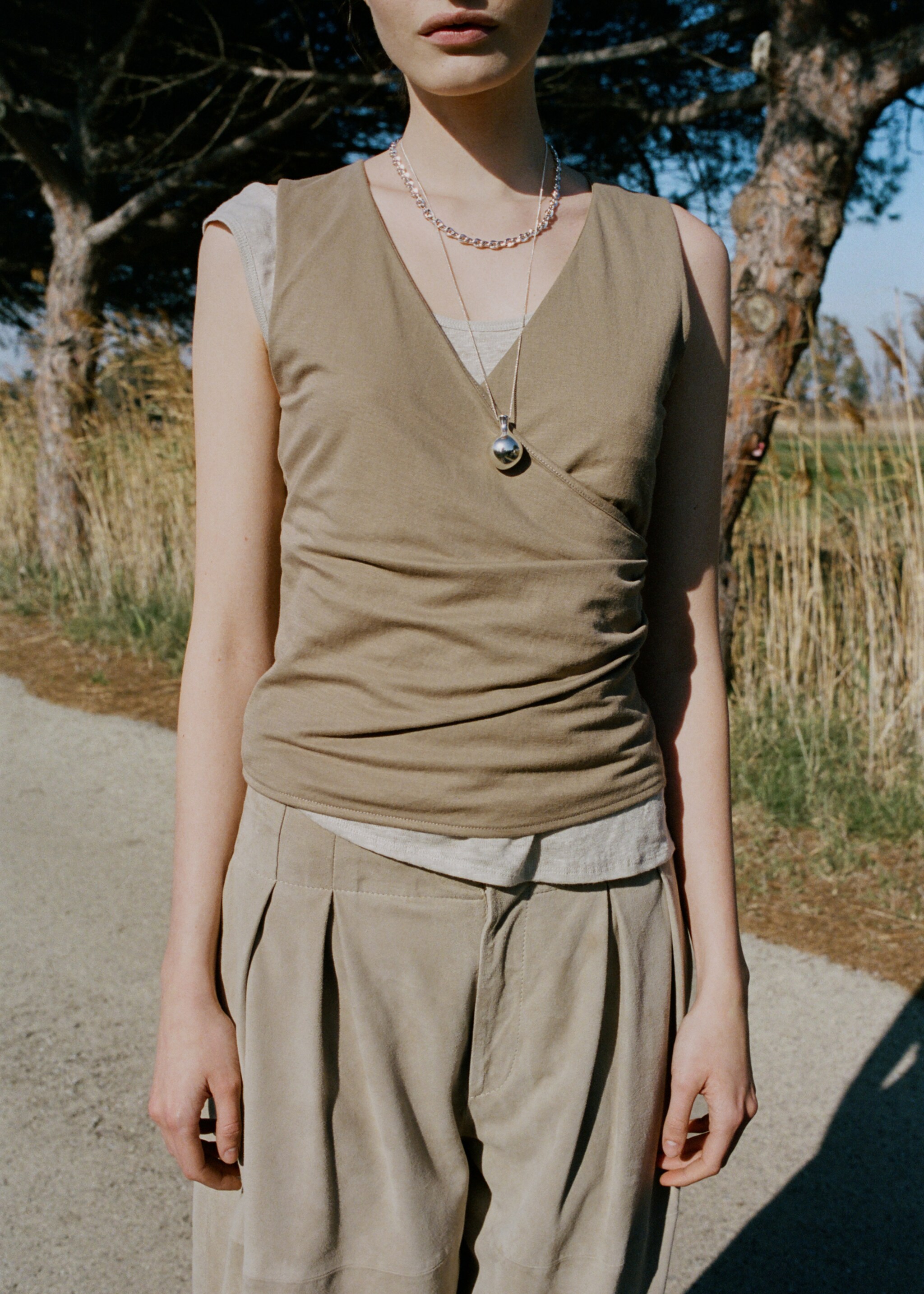 Ruched wrap top - Medium plane, Medium Brown. Ref: 27017153-00.