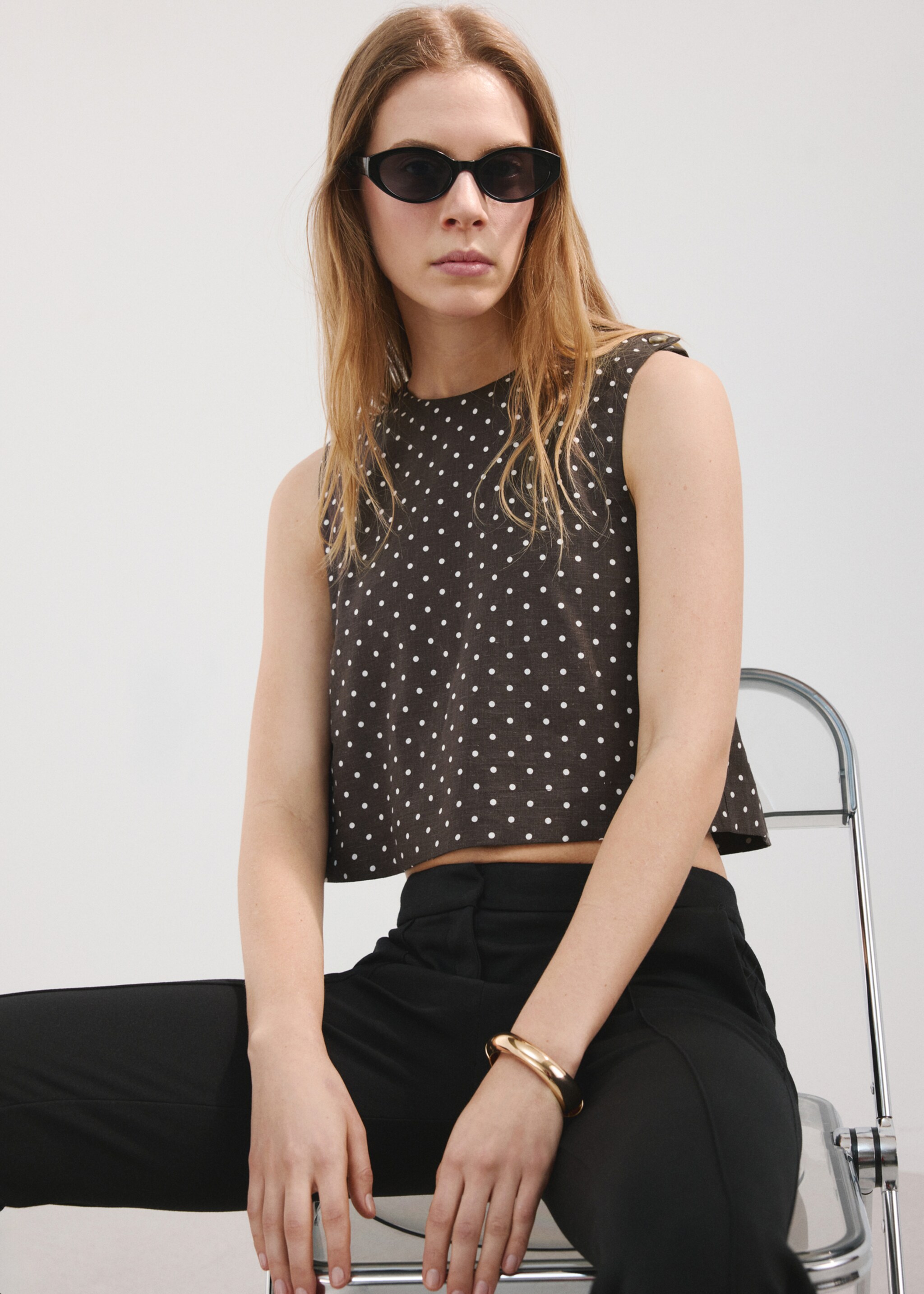 توب كتان بنقاط بولكا - تفاصيل المنتج 2, أسود. Ref: 27017156-00.
