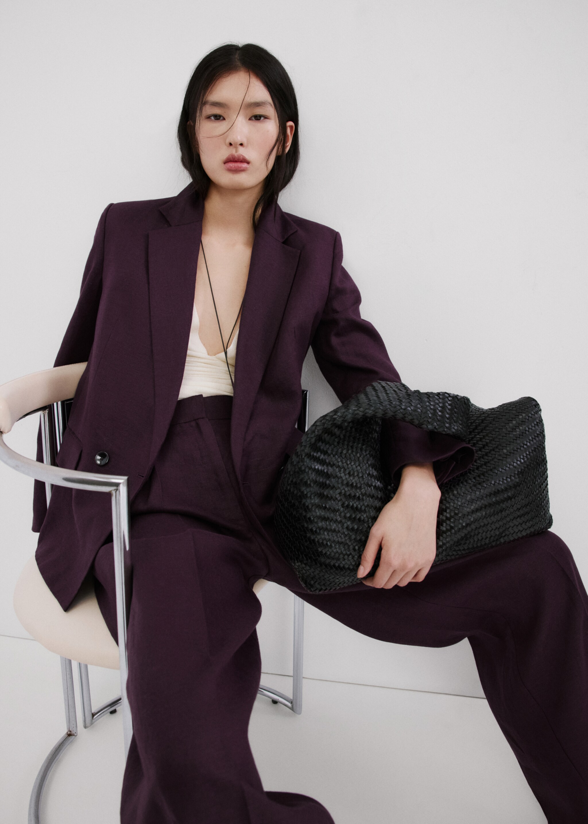 Pantalón traje recto lino - Detalle del artículo 1, Morado. Ref: 27017162-00.