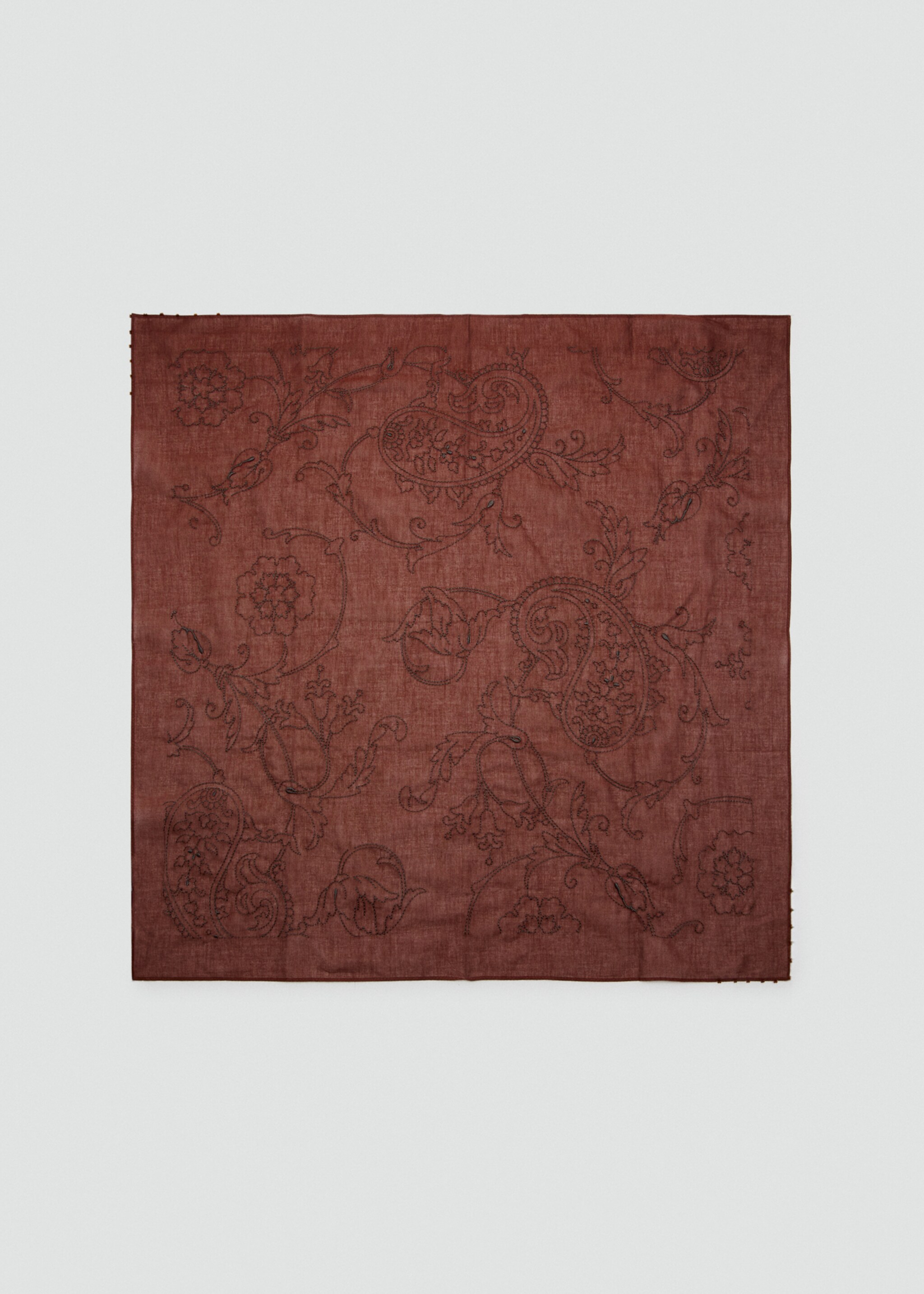 Pañuelo algodón bordado floral - Artículo sin modelo, Naranja tostado. Ref: 27017790-00.