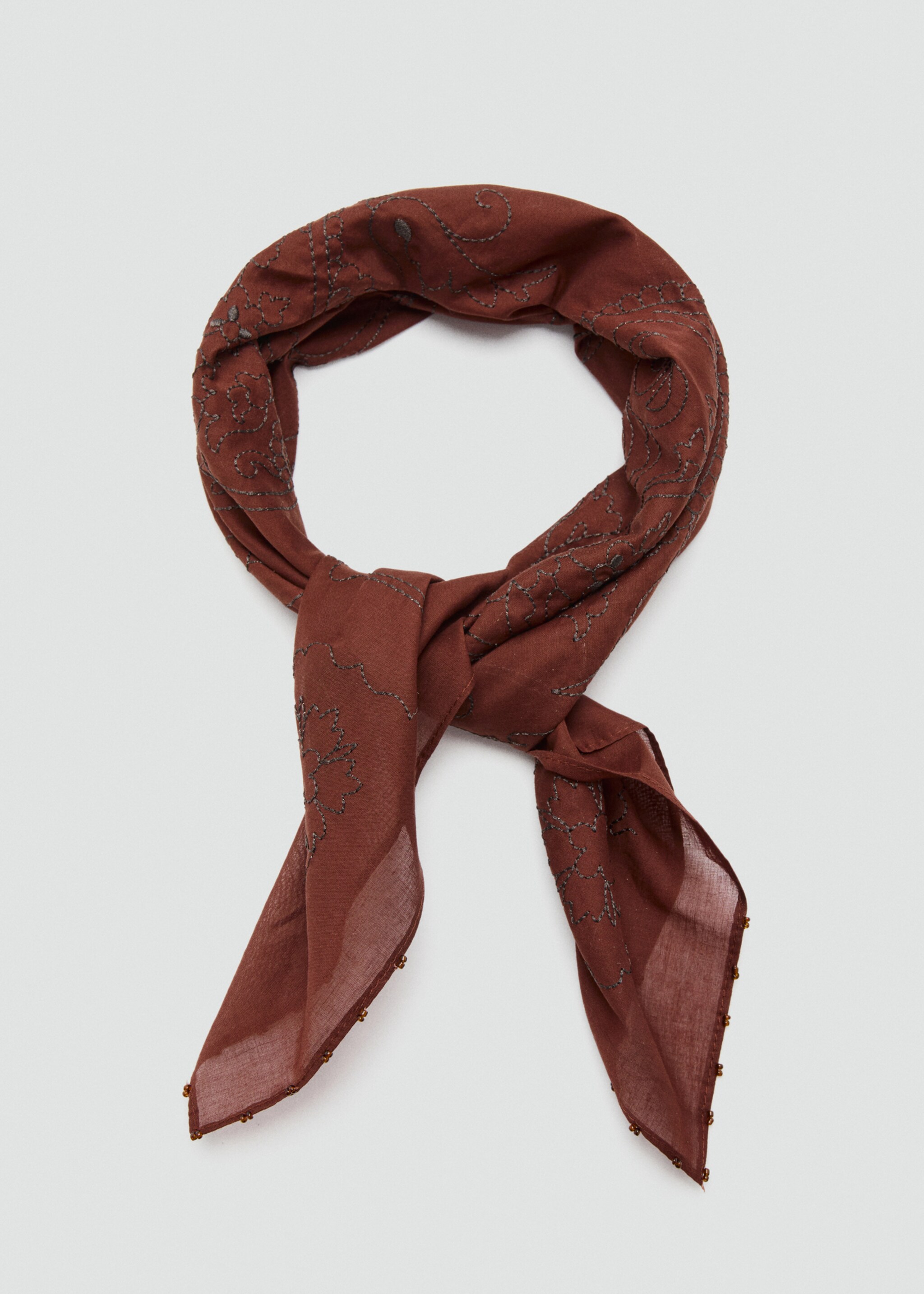 Pañuelo algodón bordado floral - Detalle del artículo 1, Naranja tostado. Ref: 27017790-00.