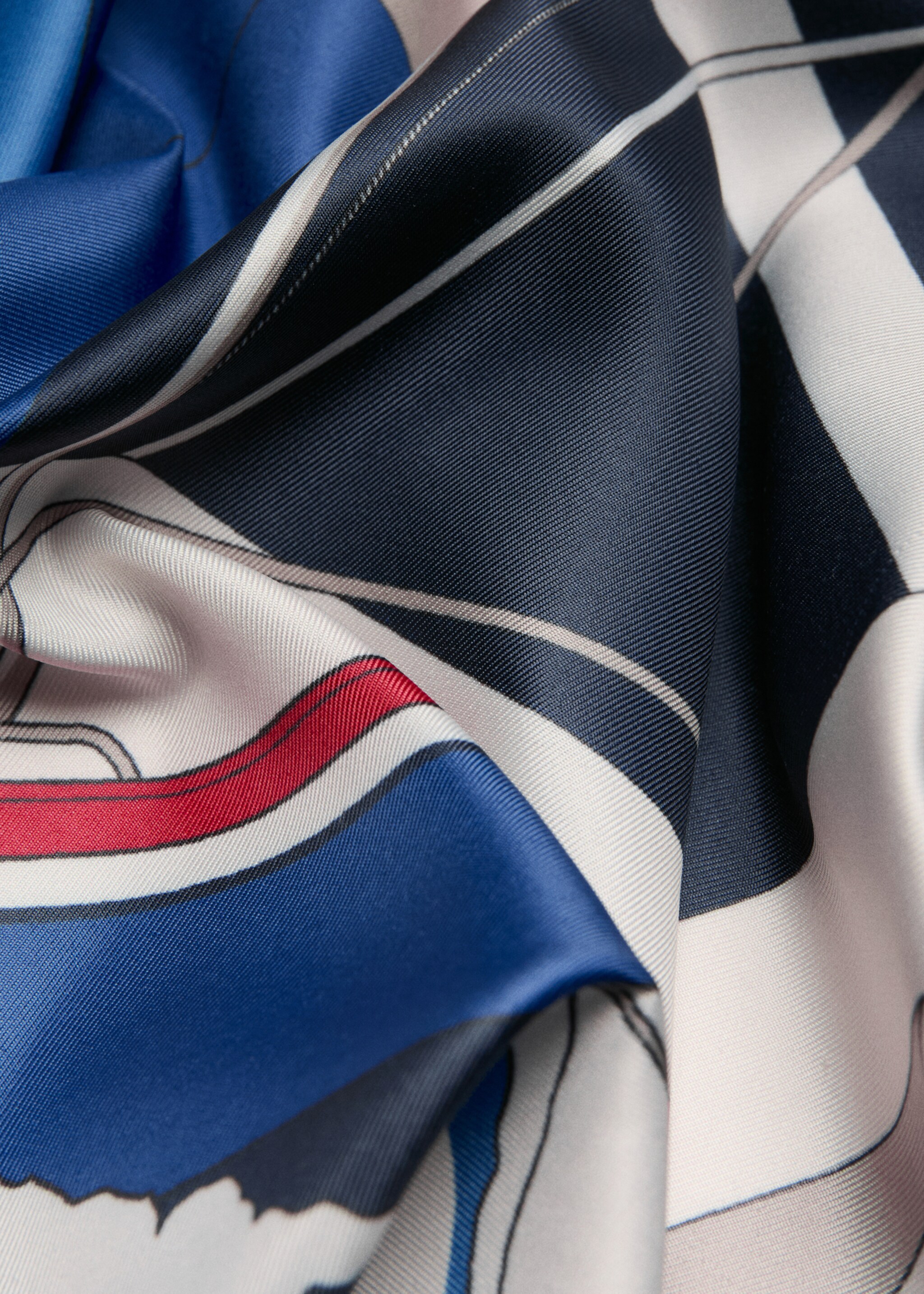 Boat print scarf - Medium plane, Navy. Ref: 27017792-00.