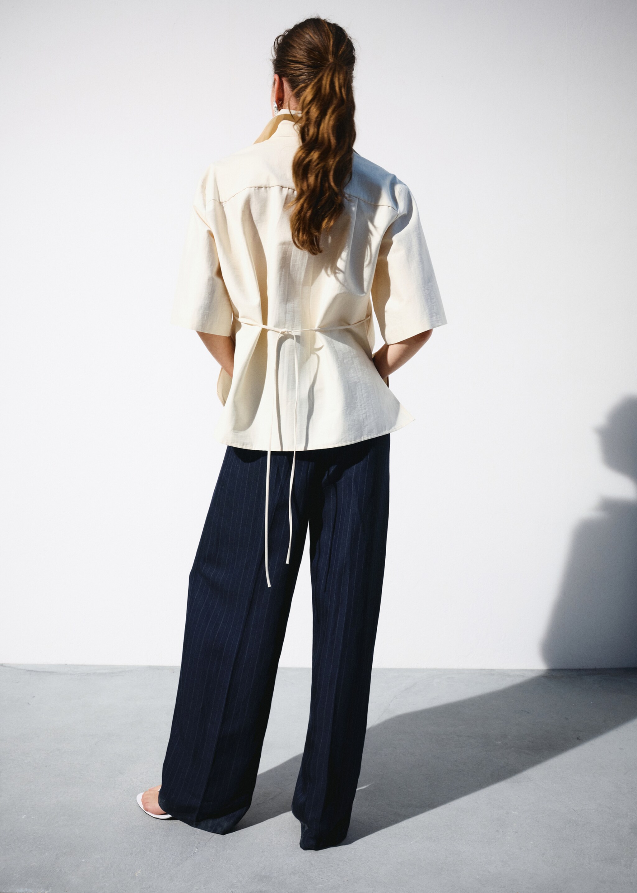 Pinstripe suit trousers - Reverse of the article, Navy. Ref: 27017802-00.