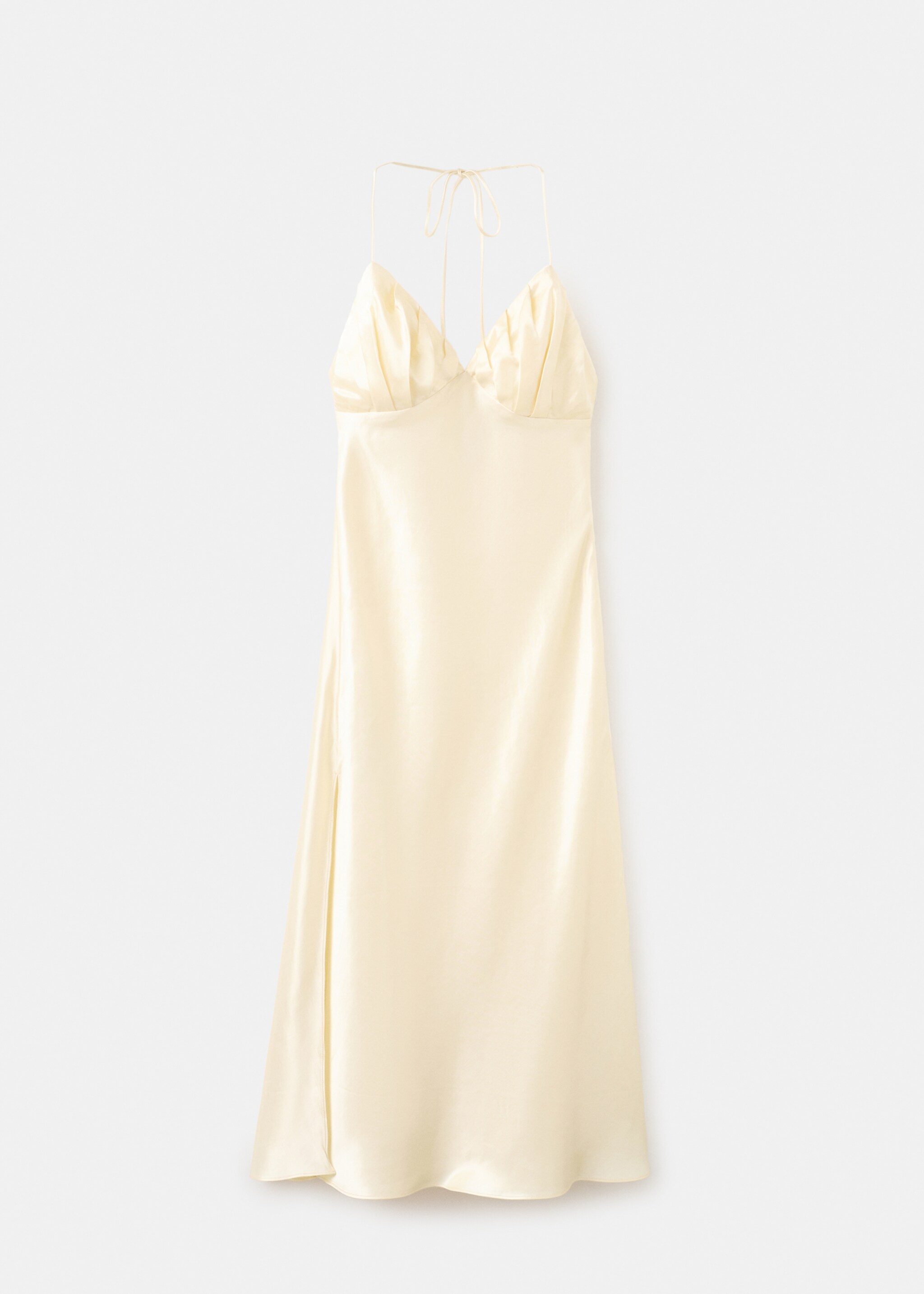 Satin V-neck dress - Article without model, Ecru. Ref: 27017806-00.
