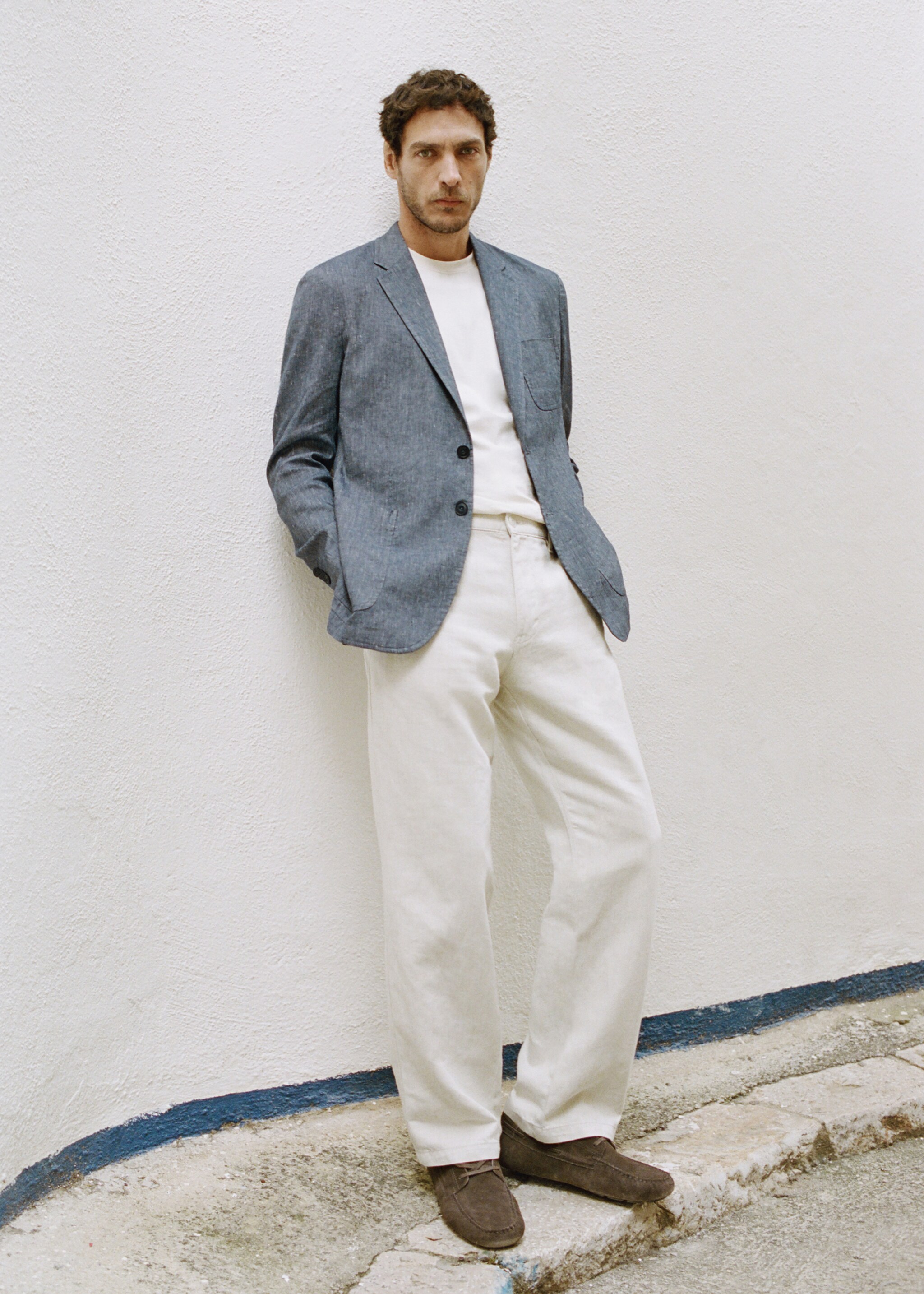 Veste slim fit lin coton - Détail de l'article 5, Bleu indigo. Ref: 27017892-00.