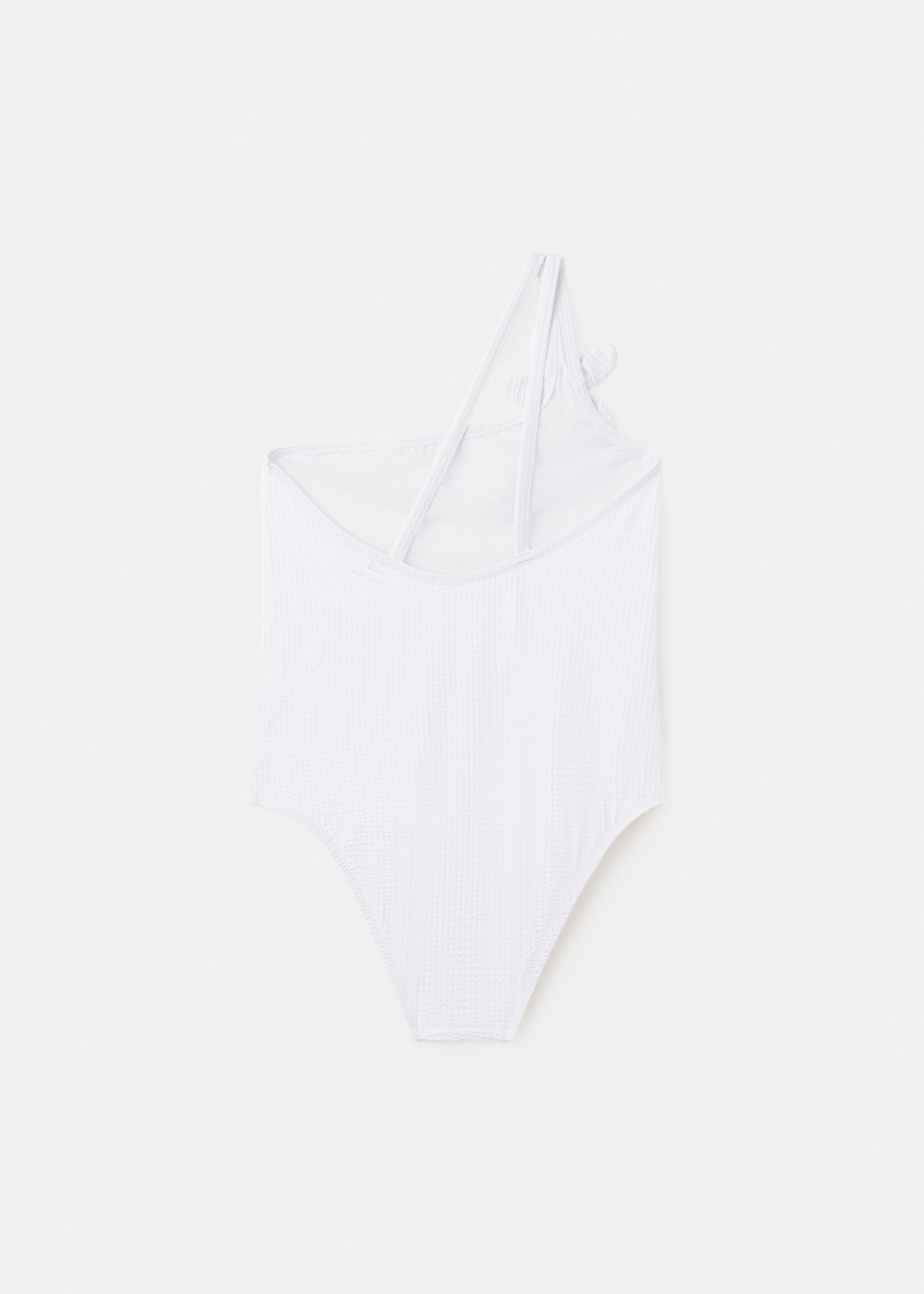 Asymmetric swimsuit with raised flower - Reverse of the article, White. Ref: 27017898-00.