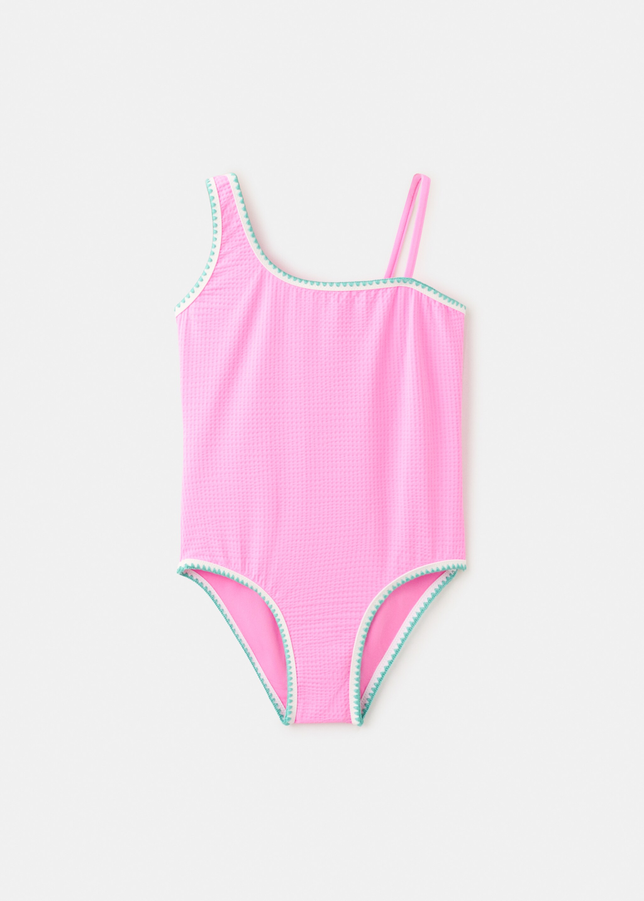 Asymmetrical textured swimsuit - Article without model, Pink. Ref: 27017899-00.