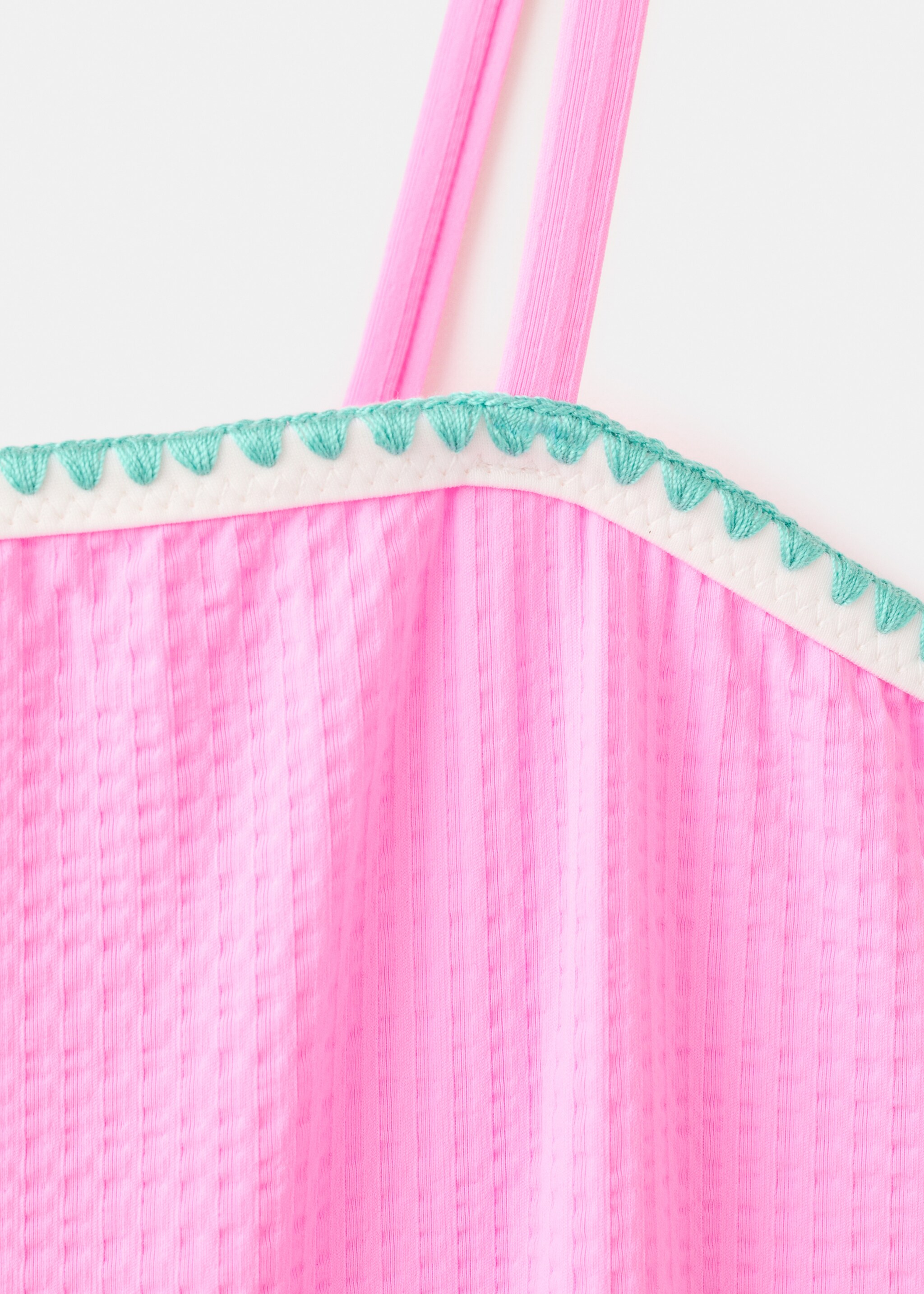 Asymmetrical textured swimsuit - Details of the article 8, Pink. Ref: 27017899-00.