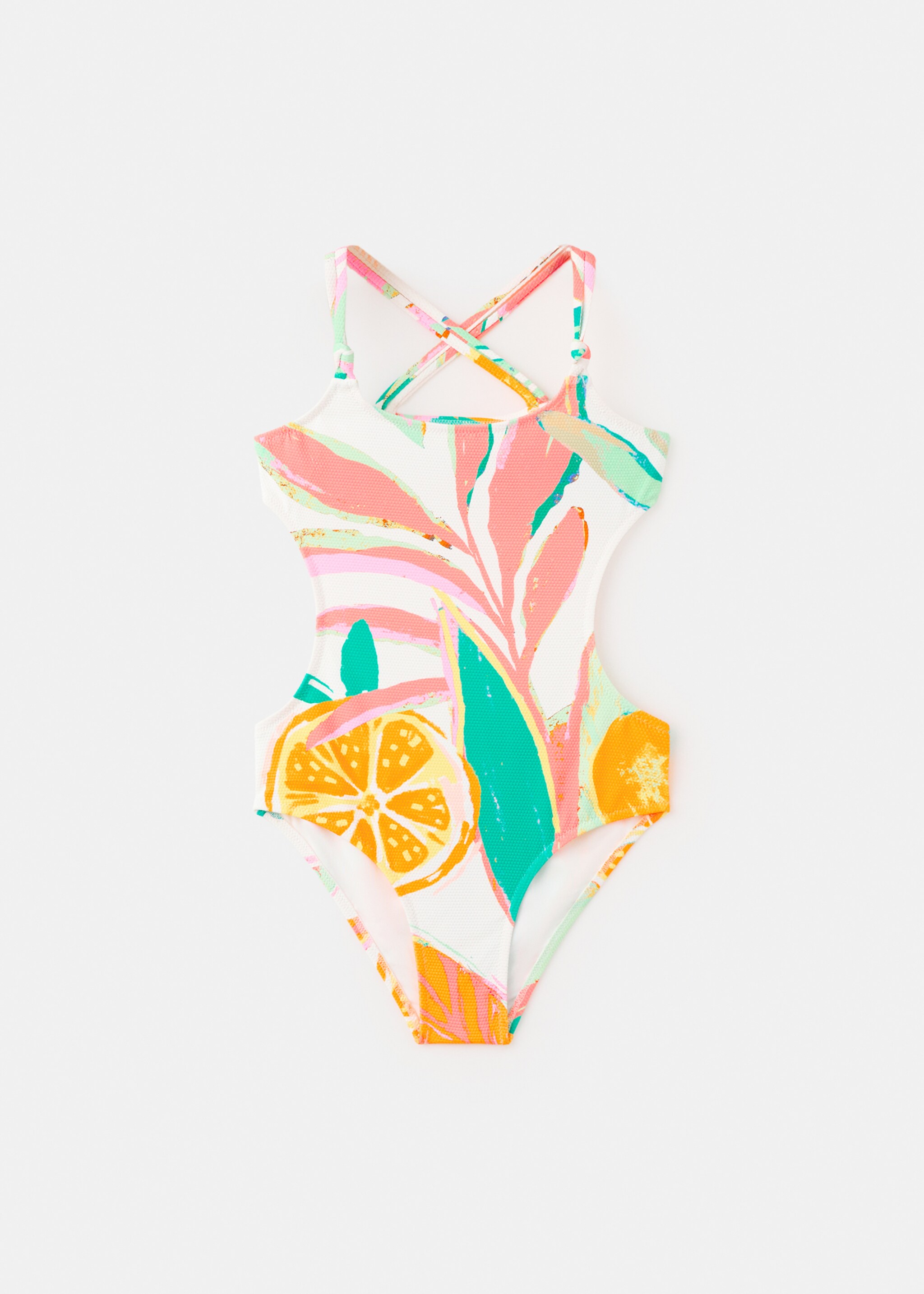Printed swimsuit with side openings - Article without model, White. Ref: 27017900-00.