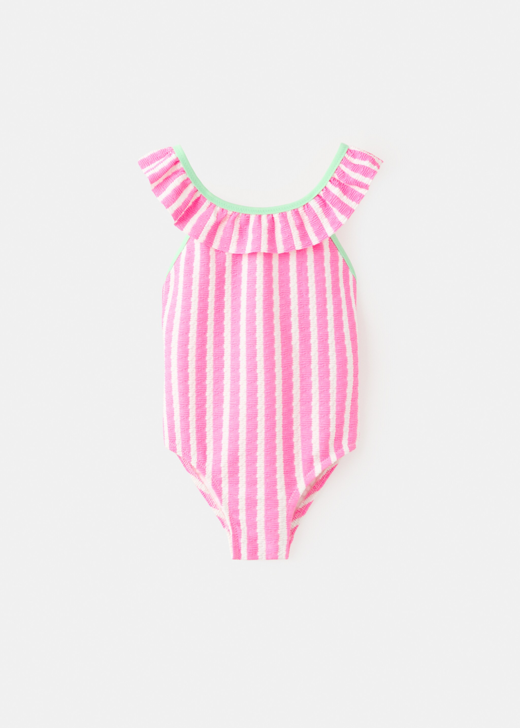 Ruffle striped swimsuit - Article without model, Pink. Ref: 27017902-00.