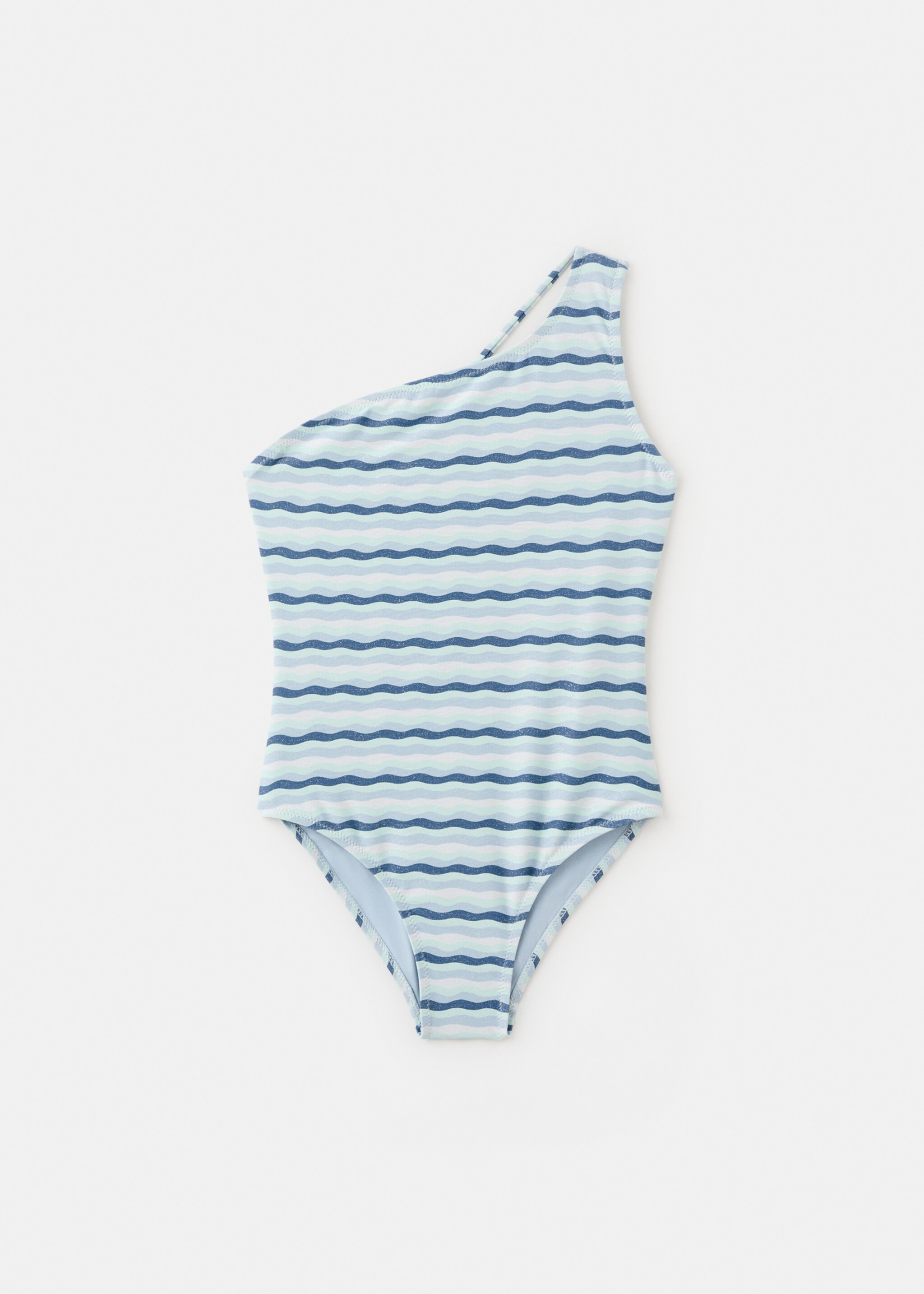 Asymmetric striped swimsuit - Article without model, Blue. Ref: 27017903-00.