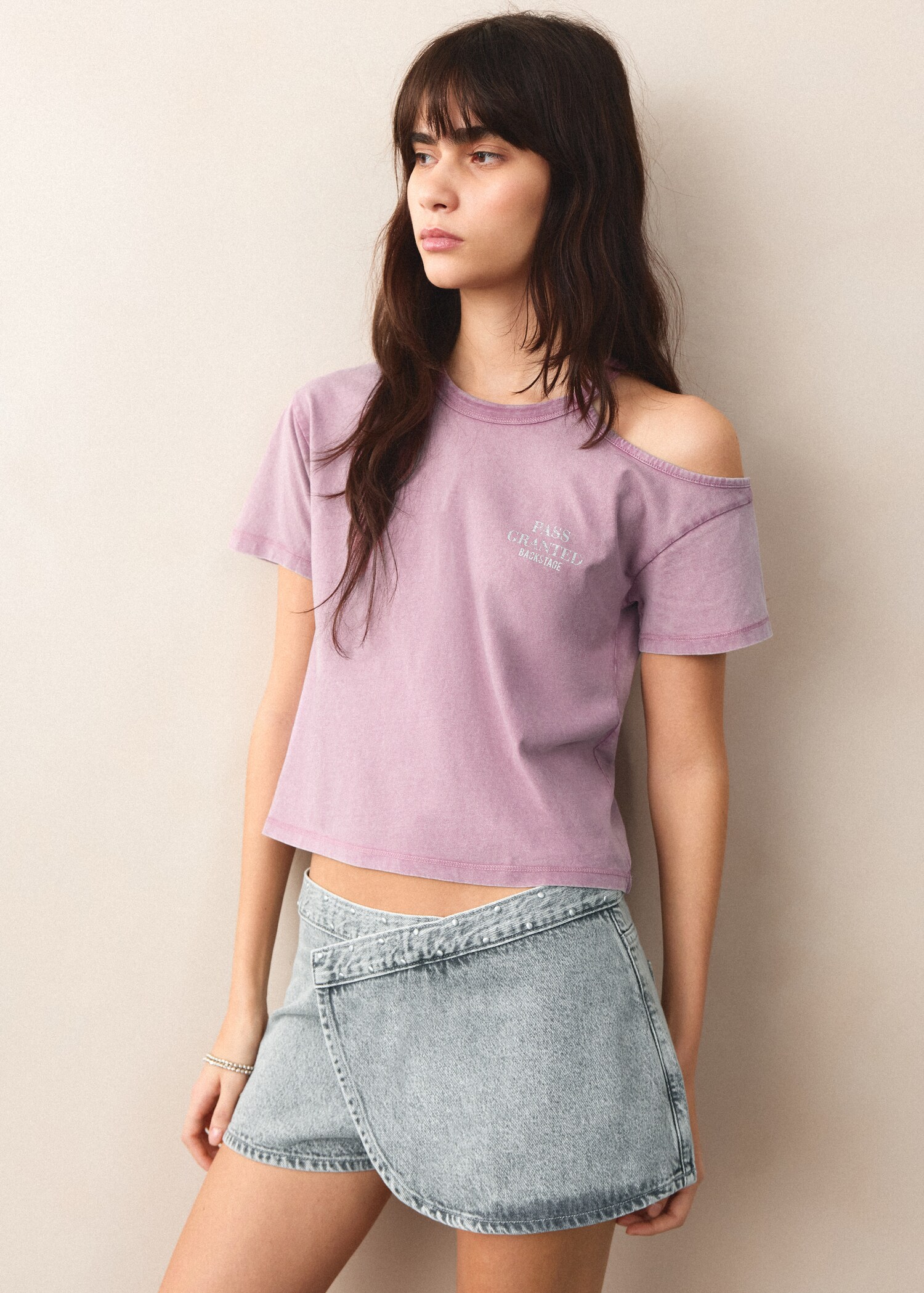 One-shoulder detail T-shirt - Medium plane