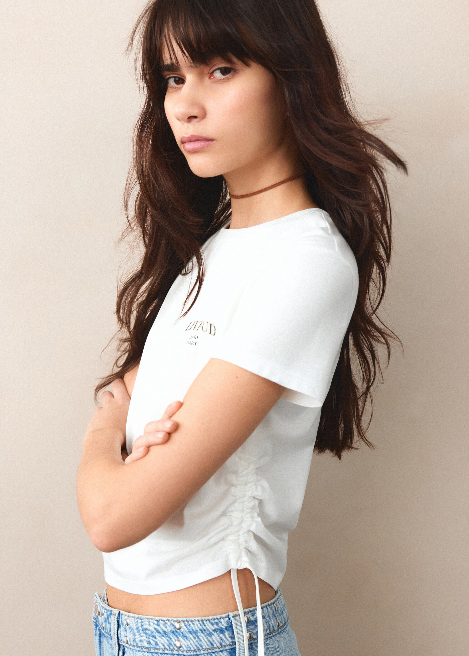 Printed cotton T-shirt with ties - Details of the article 2