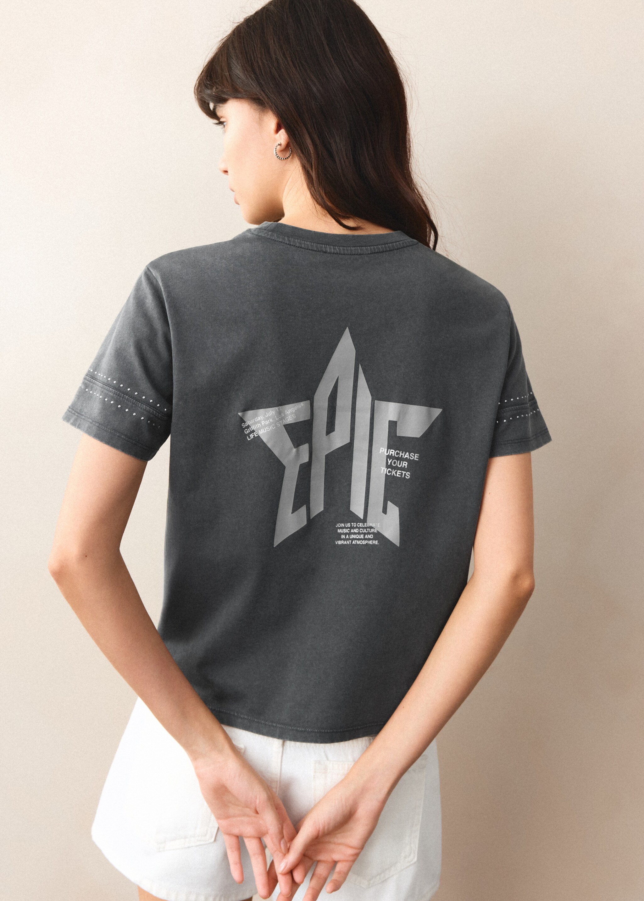 Camiseta estampada strass - Reverso del artículo, Gris antracita. Ref: 27017910-00.