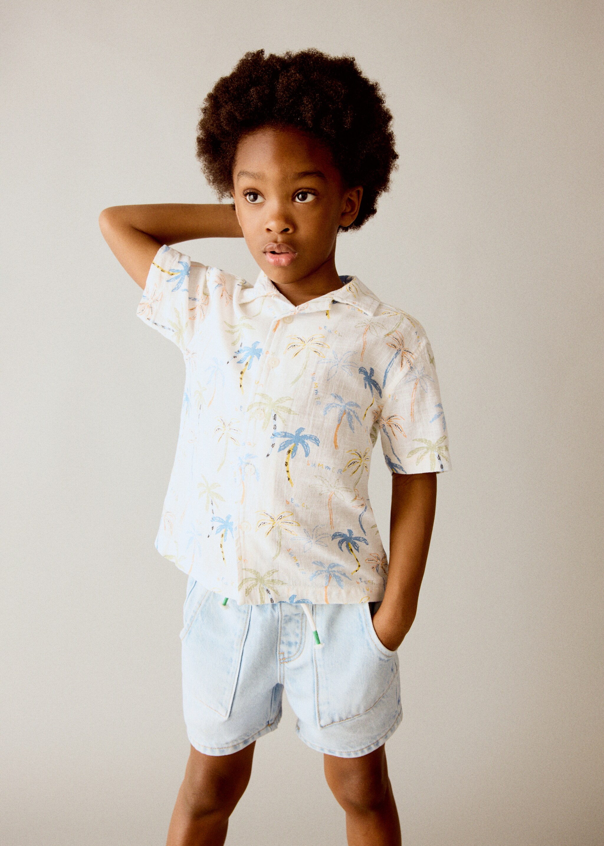 Denim bermuda shorts with drawstring - Medium plane, Light Blue. Ref: 27017911-00.