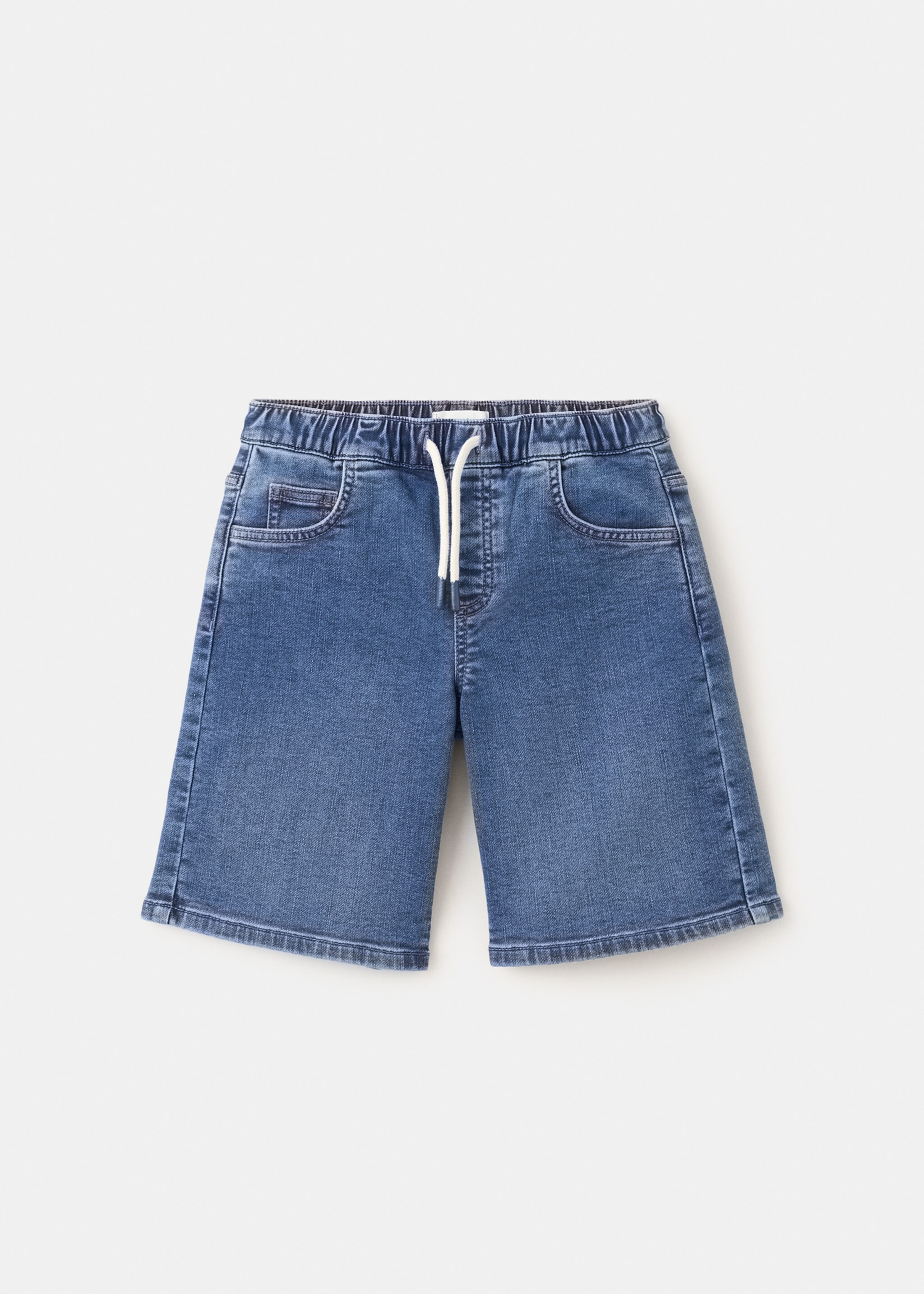 Elastic waist denim Bermuda shorts - Article without model, Dark Blue. Ref: 27017914-00.