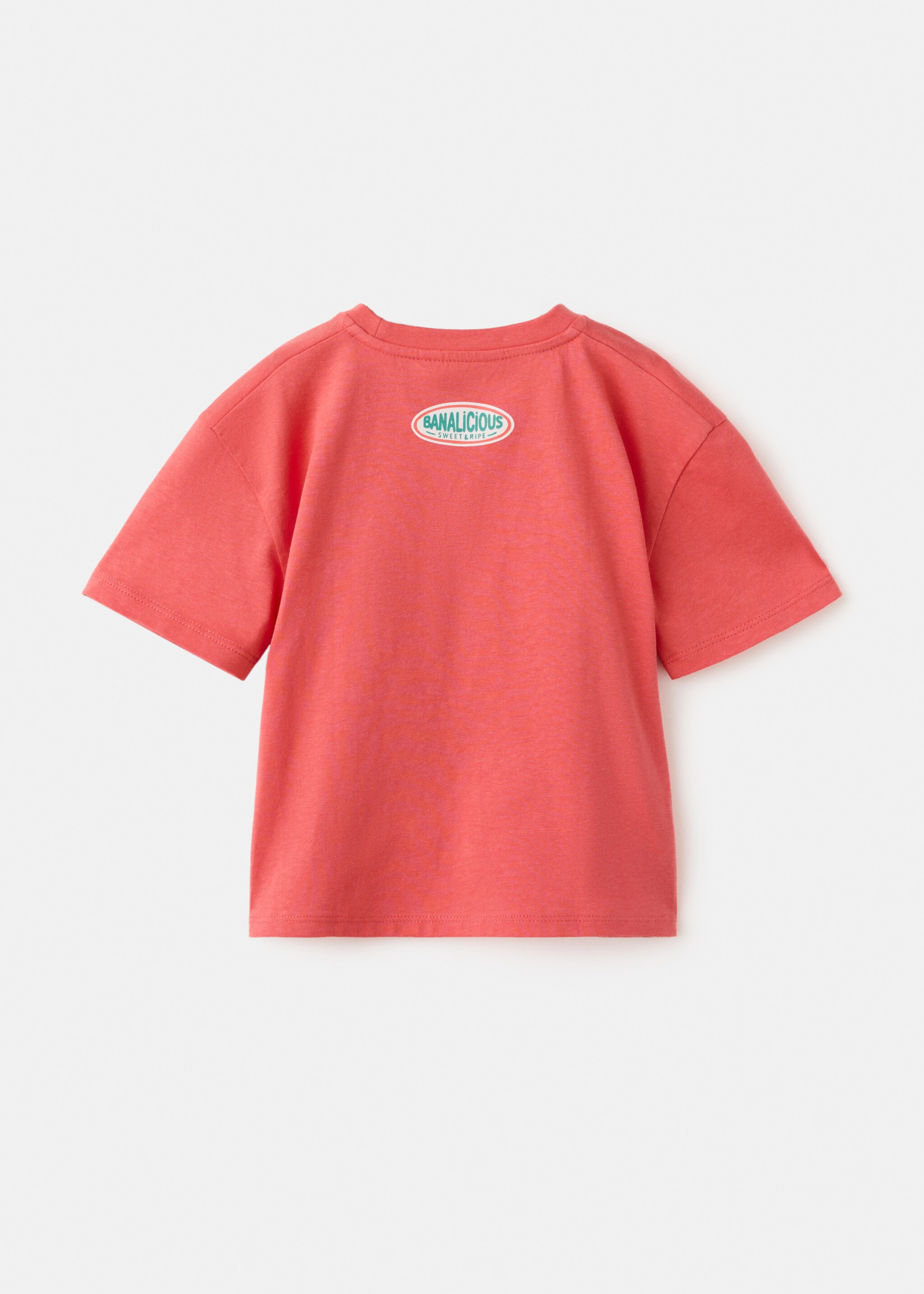 Printed cotton-blend t-shirt - Reverse of the article, Coral Red. Ref: 27017916-00.