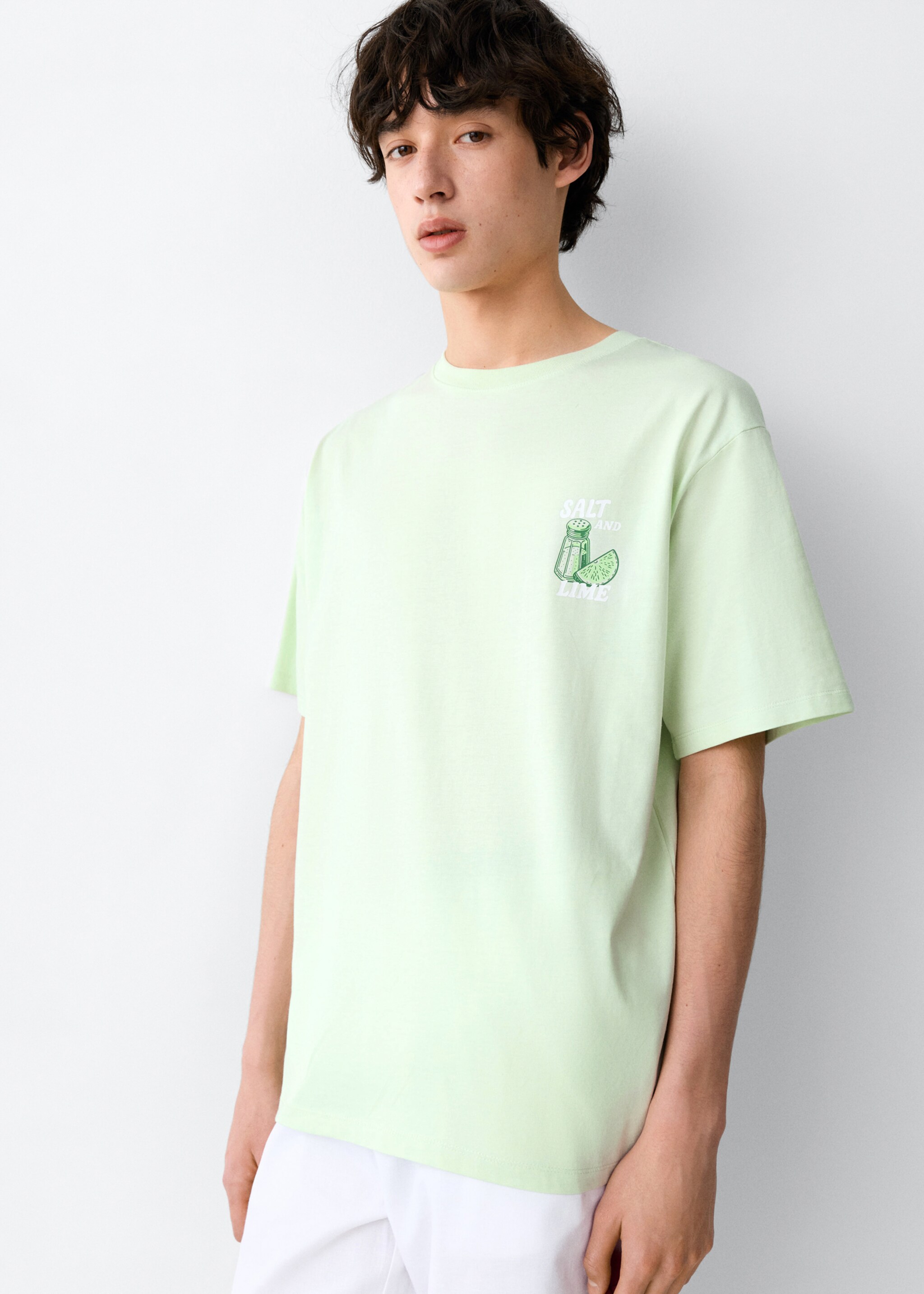Printed cotton-blend t-shirt - Medium plane, Lime. Ref: 27017937-00.