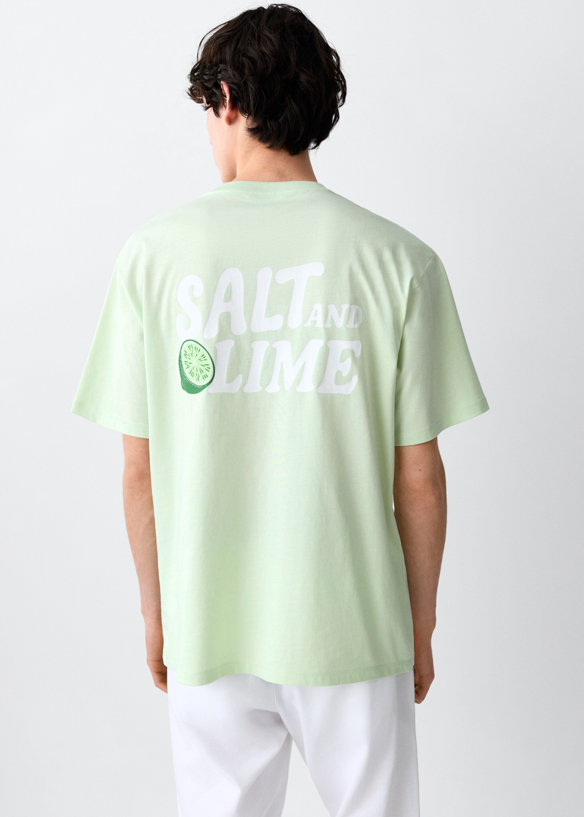 Printed cotton-blend t-shirt - Reverse of the article, Lime. Ref: 27017937-00.