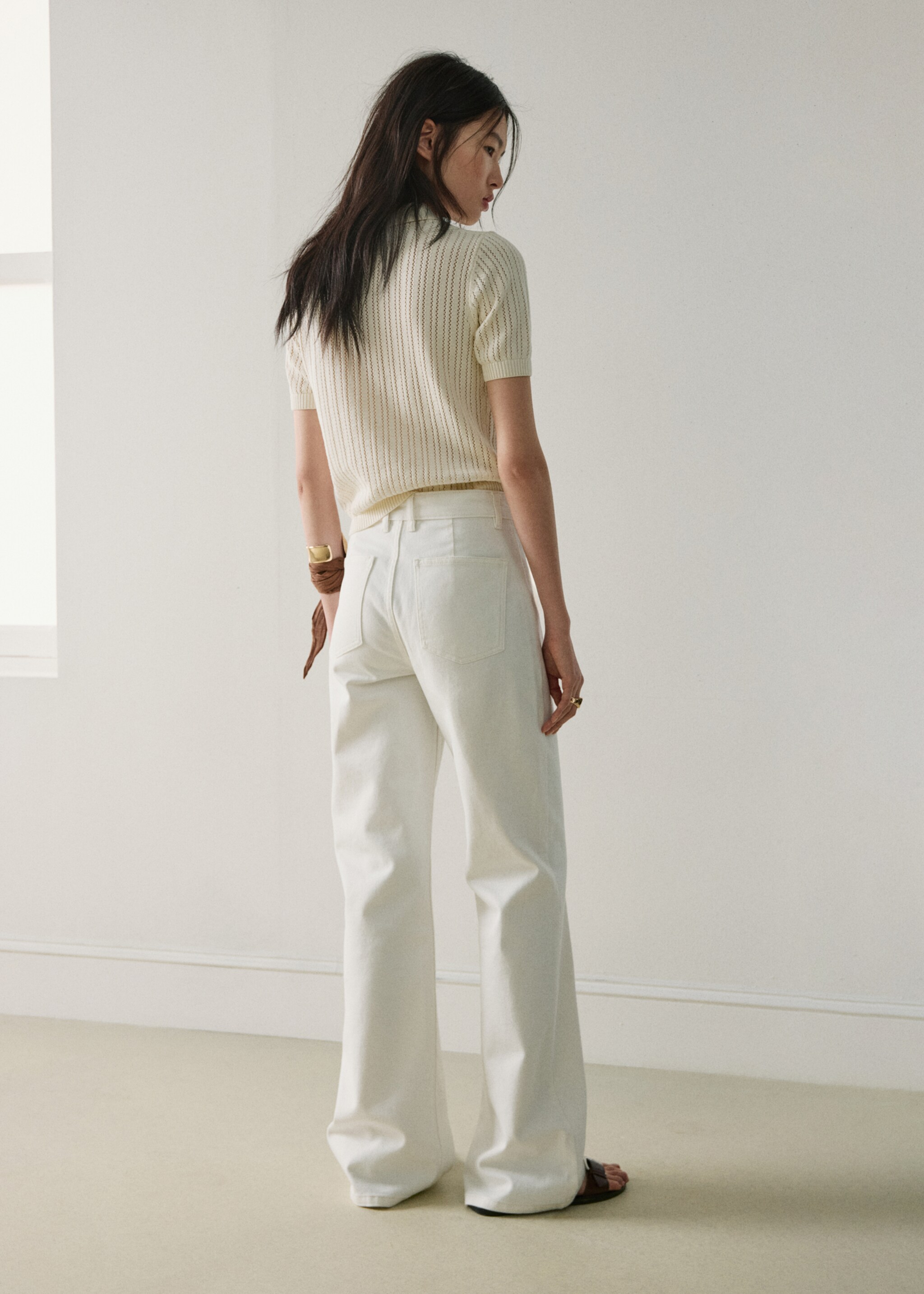 Wide leg mid-rise trousers with pockets - Reverse of the article, White. Ref: 27017944-00.
