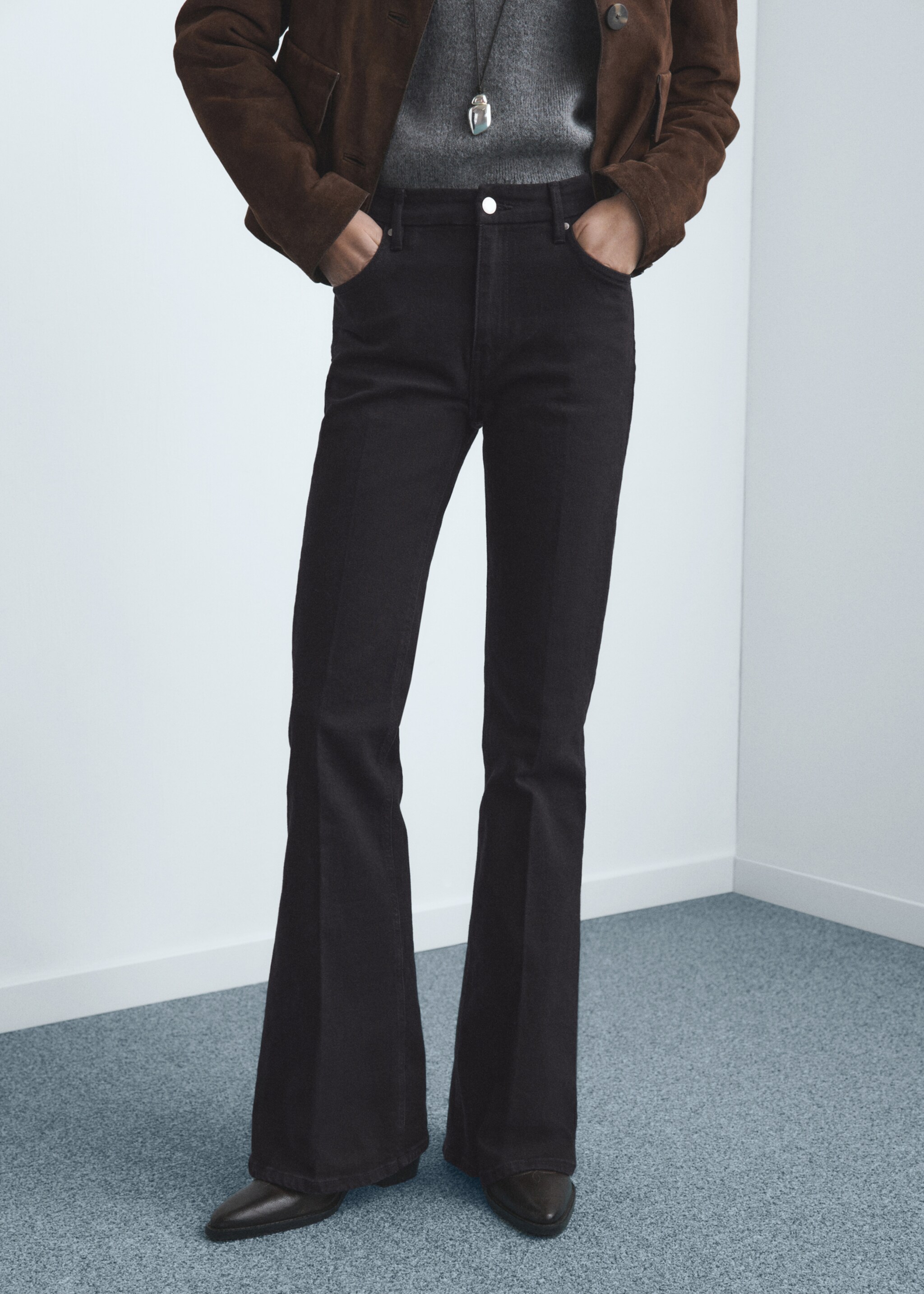 Violet flared high-rise jeans - Medium plane, Black denim. Ref: 27021192-00.