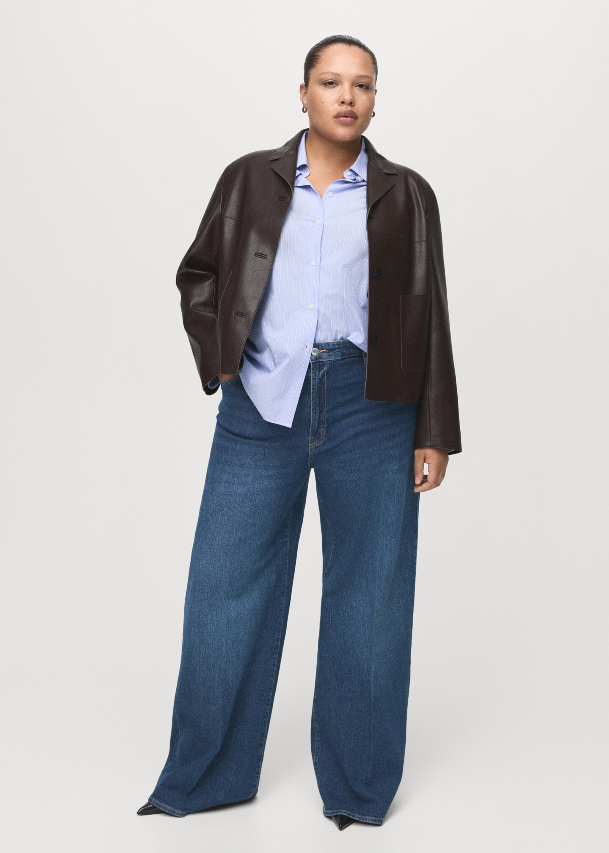 High-waisted wide-leg jeans - Details of the article 3, Dark Blue. Ref: 27021195-00.