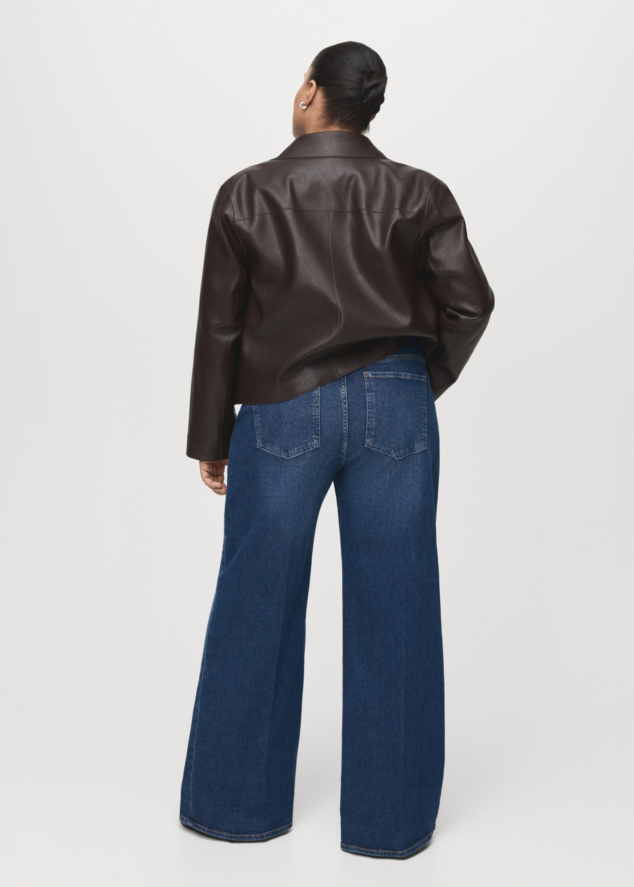 High-waisted wide-leg jeans - Details of the article 4, Dark Blue. Ref: 27021195-00.