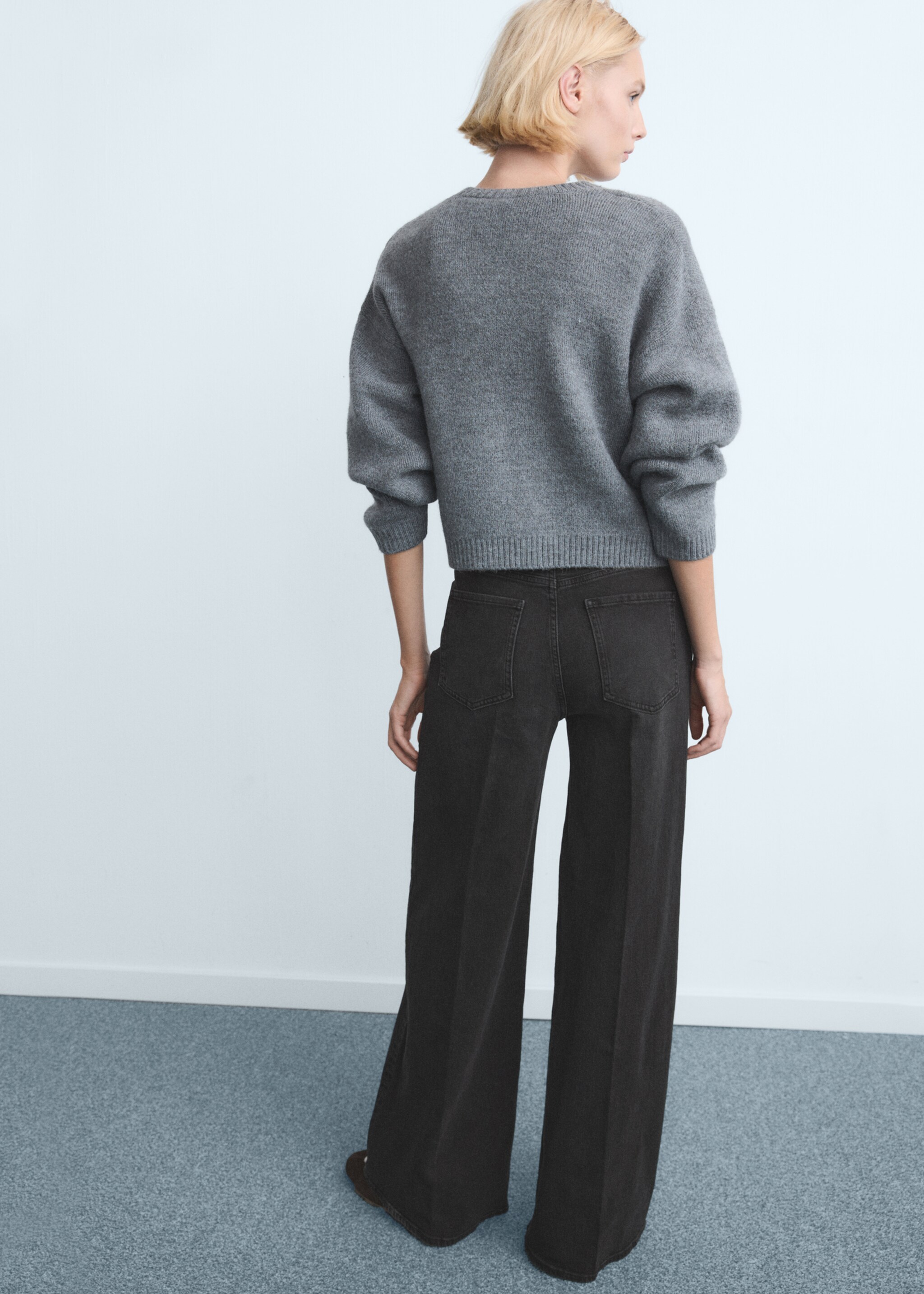 High-waisted wide-leg jeans - Reverse of the article, Black denim. Ref: 27021196-00.