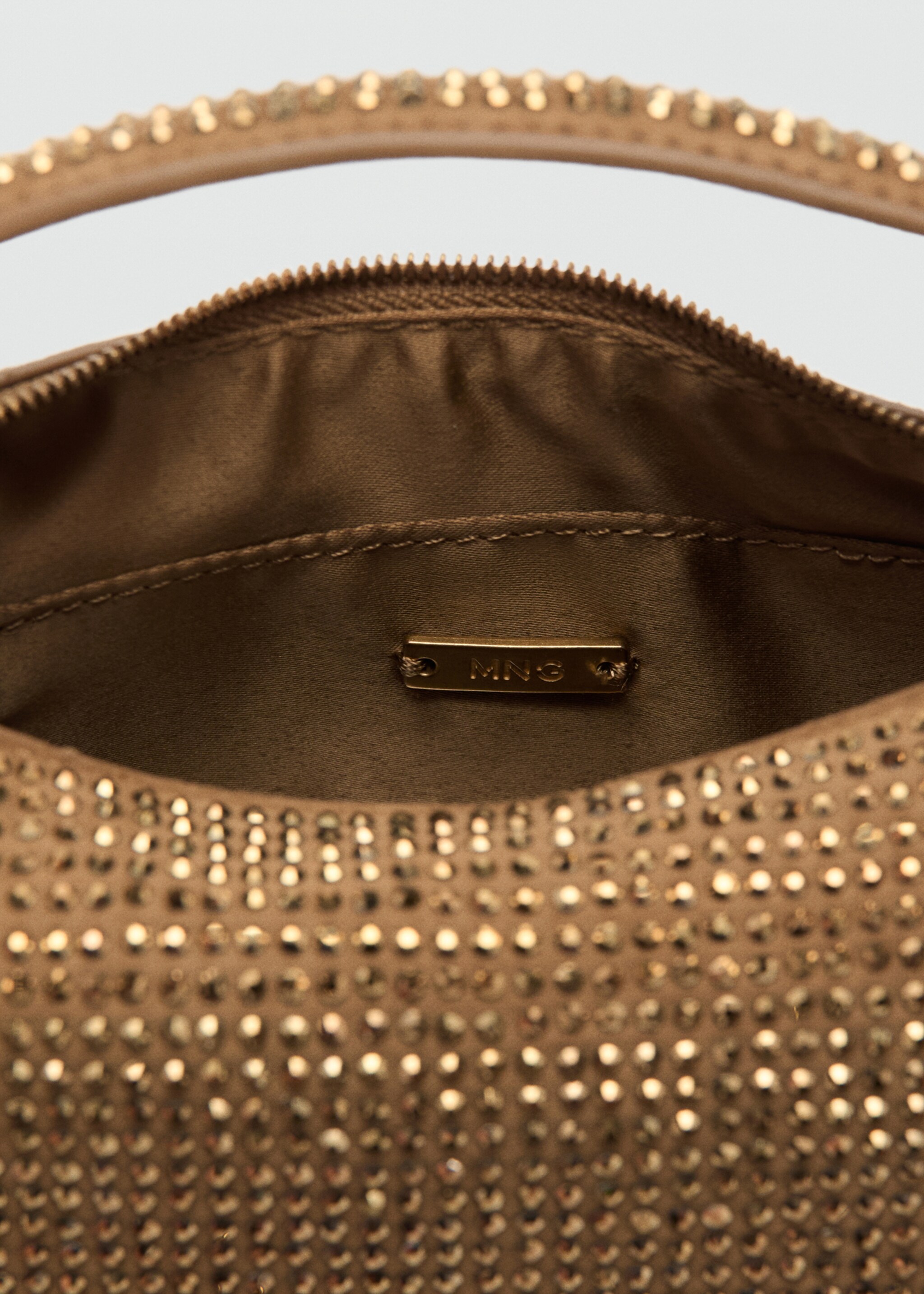 Handbag with rhinestones - Details of the article 2, Ochre. Ref: 27021207-00.