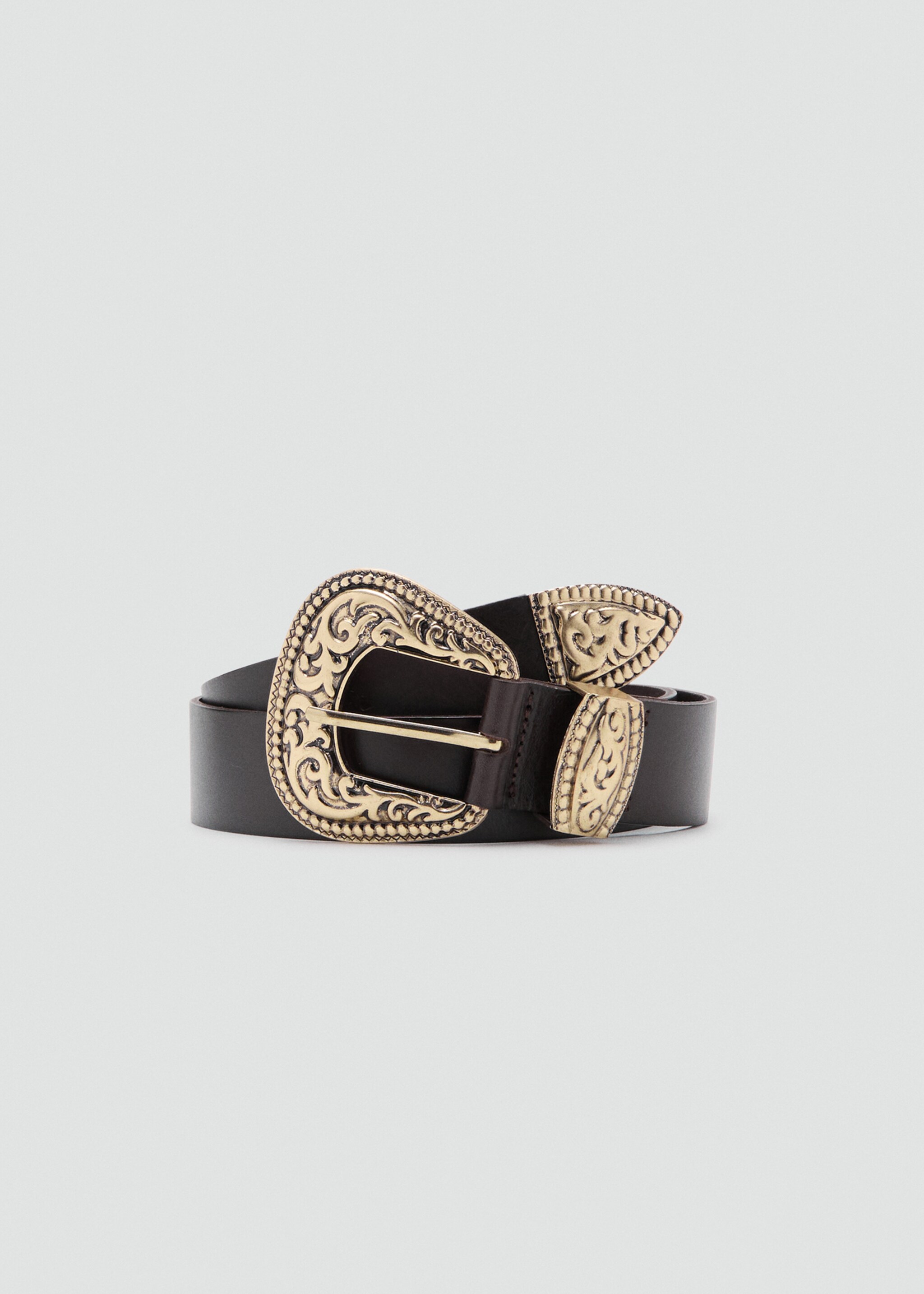 Ceinture cuir boucle gravée - Article sans modèle, Chocolat. Ref: 27021209-00.