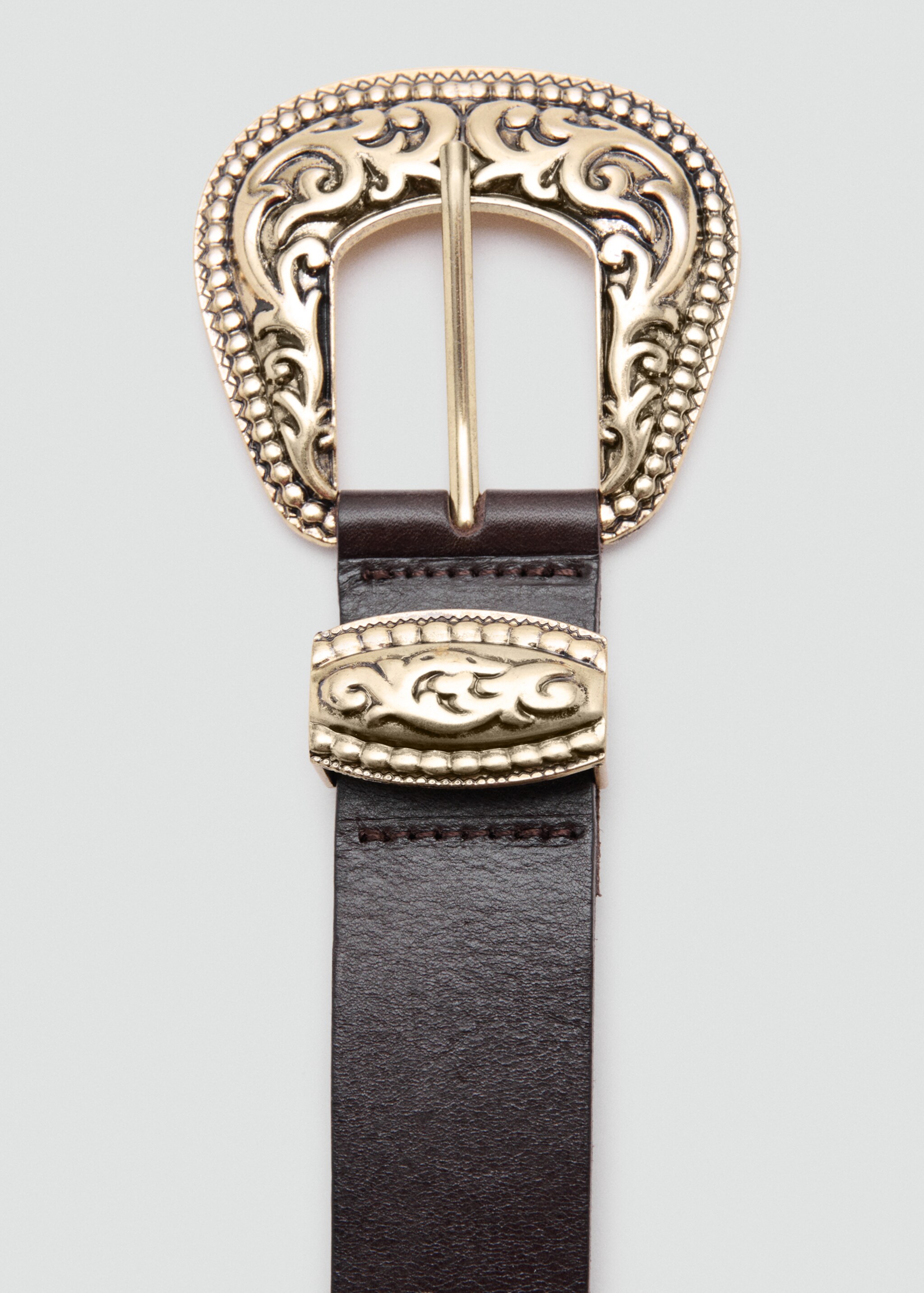 Ceinture cuir boucle gravée - Détail de l'article 1, Chocolat. Ref: 27021209-00.