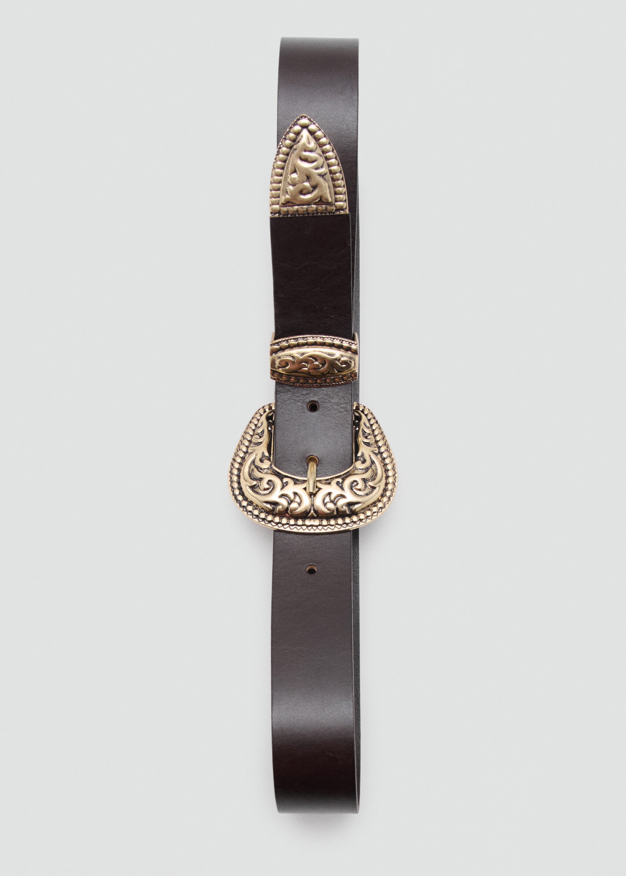 Ceinture cuir boucle gravée - Détail de l'article 2, Chocolat. Ref: 27021209-00.