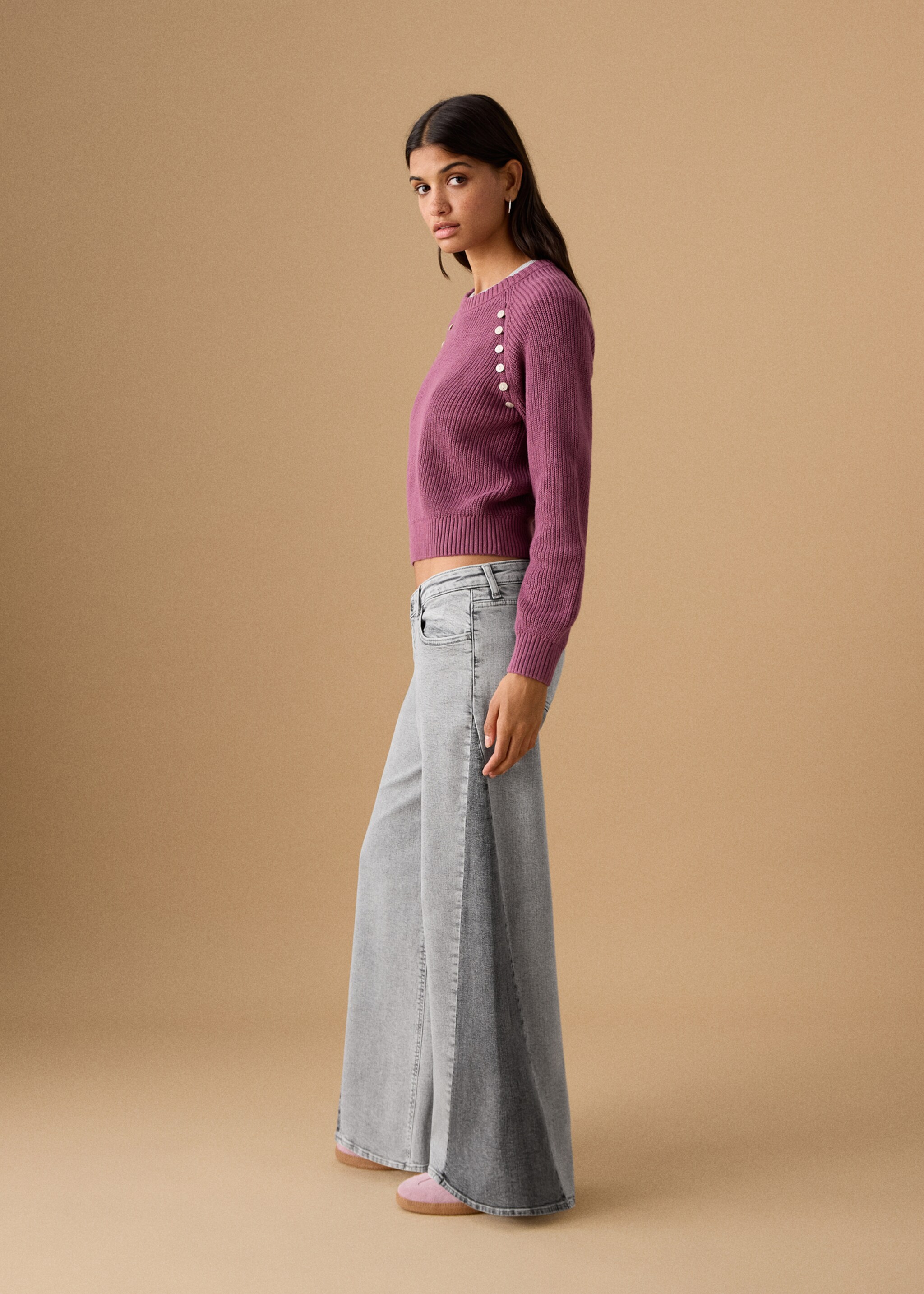 Two-tone wide leg jeans - Medium plane, Denim Grey. Ref: 27021218-00.