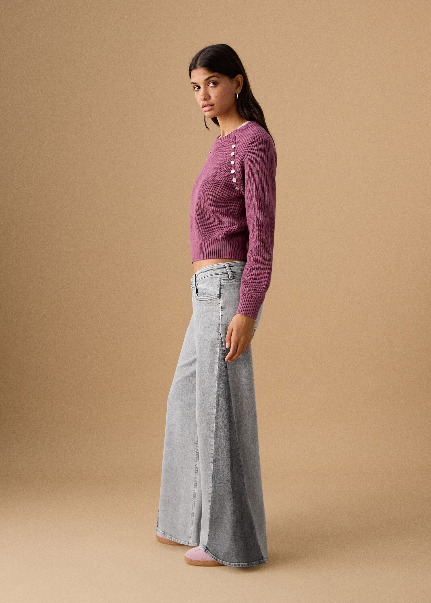 Two-tone wide leg jeans - Medium plane