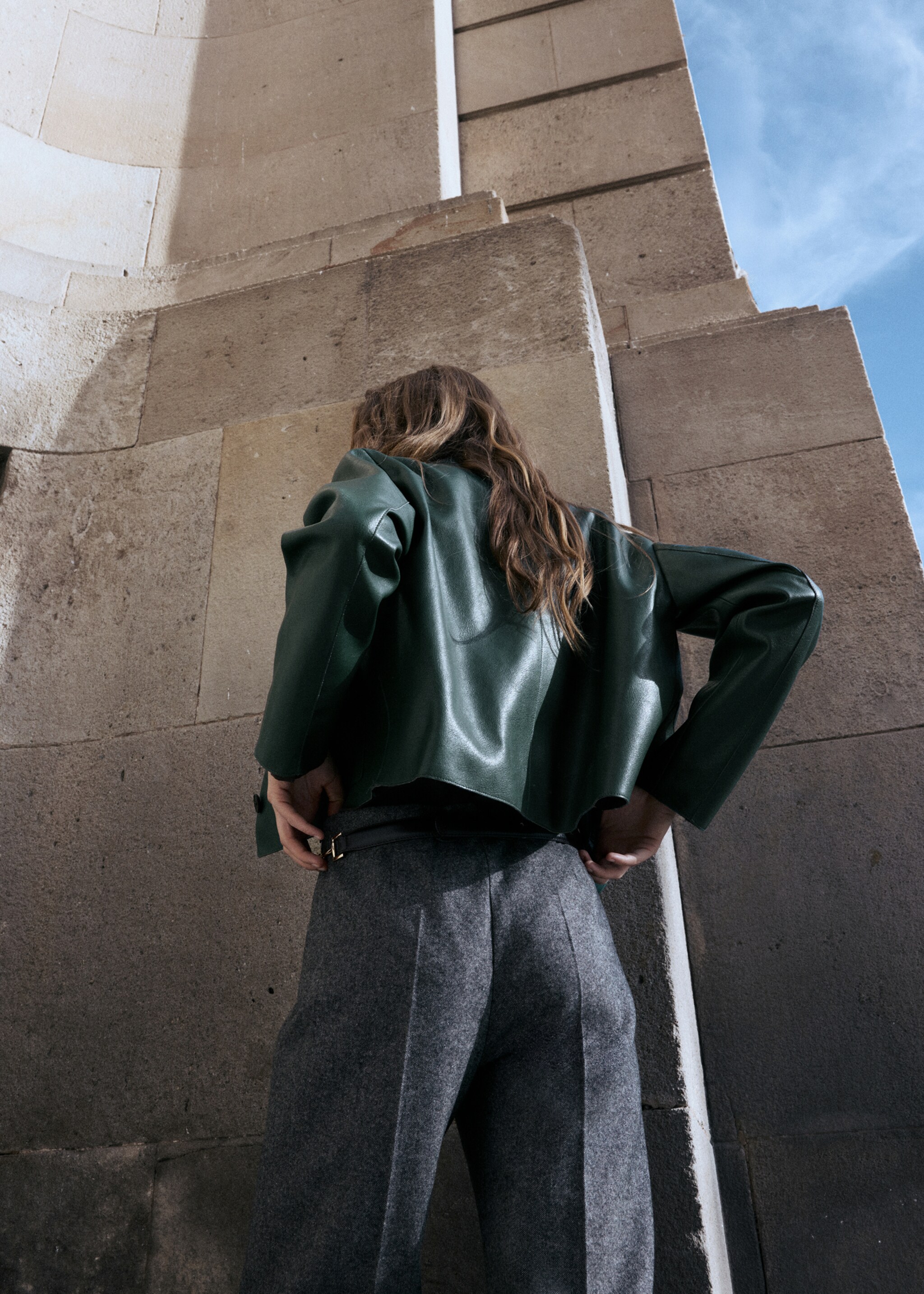 Faux-leather jacket with pockets - Reverse of the article, Green. Ref: 27021229-00.