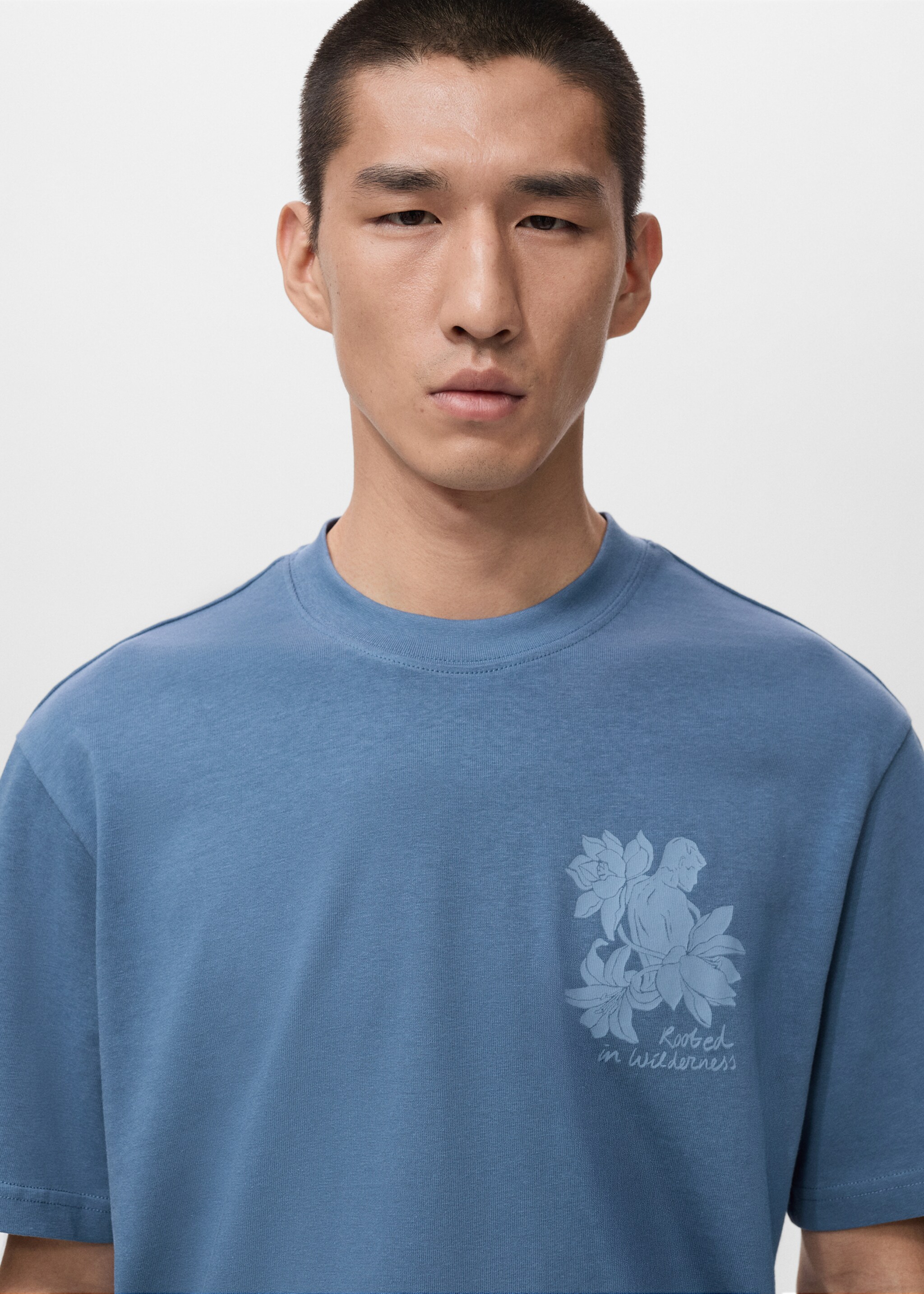 100% cotton t-shirt text - Details of the article 1, Sky Blue. Ref: 27021241-00.