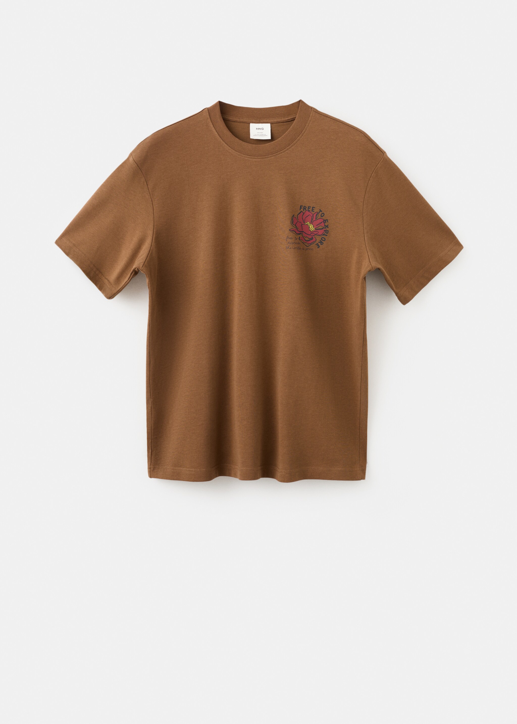 100% cotton t-shirt text - Article without model, Tobacco Brown. Ref: 27021242-00.