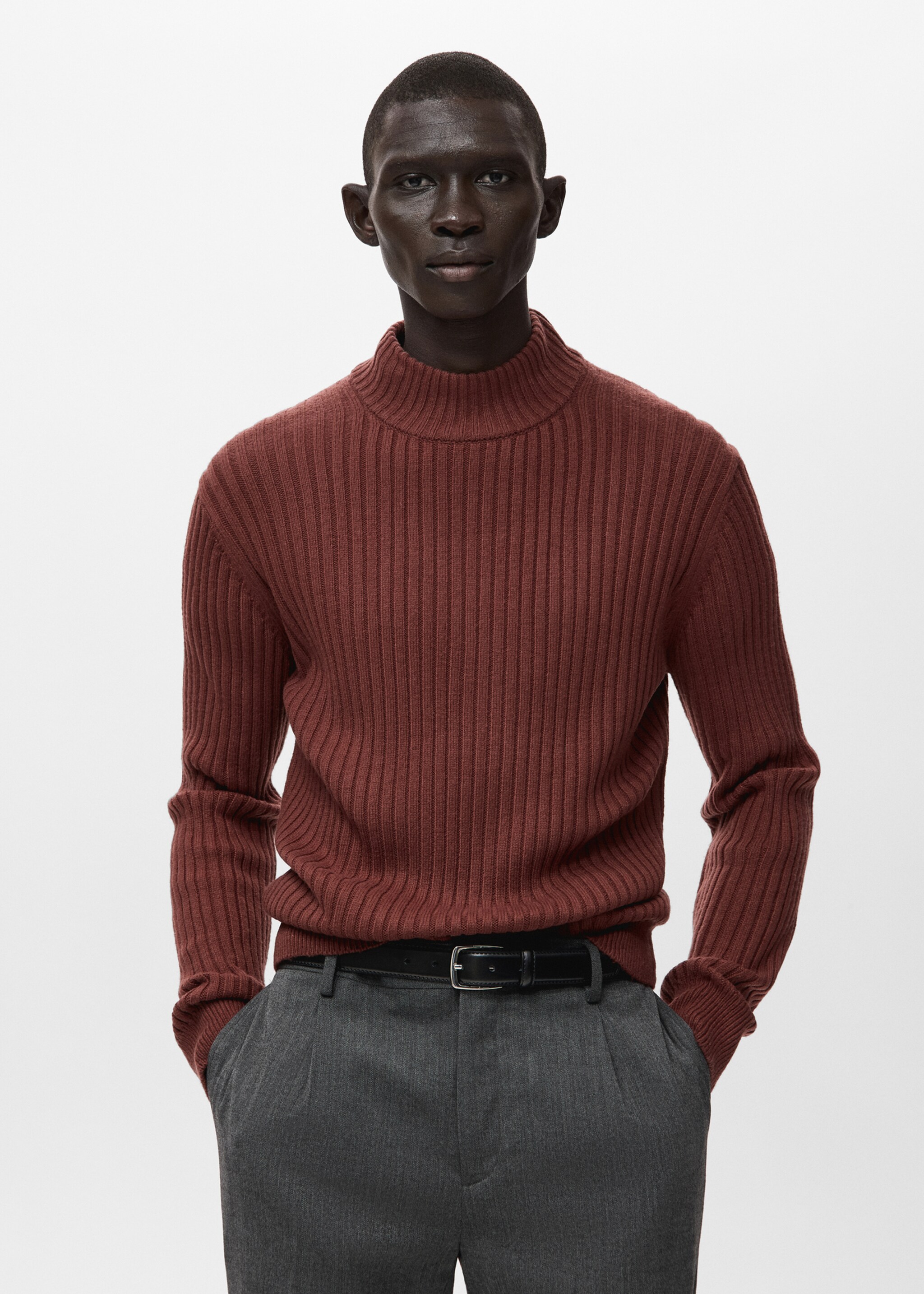 Wool-blend rib-knit sweater - Medium plane, Cherry. Ref: 27021257-00.
